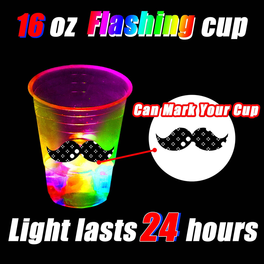 Mishunyus LED lights for cups flashing in bright colors, enhancing night-time gatherings.