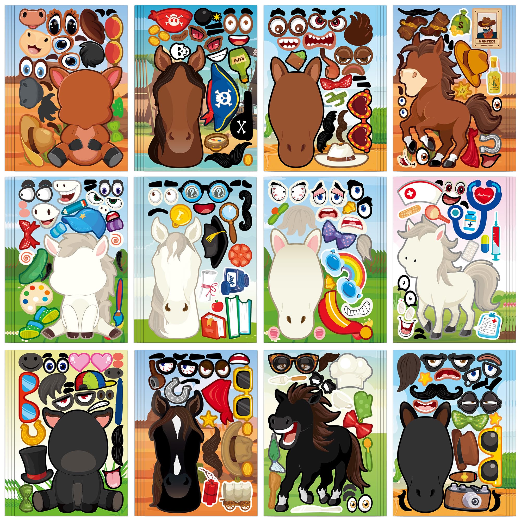 MISS FANTASY horse stickers pack—48 sheets for party favors and crafts