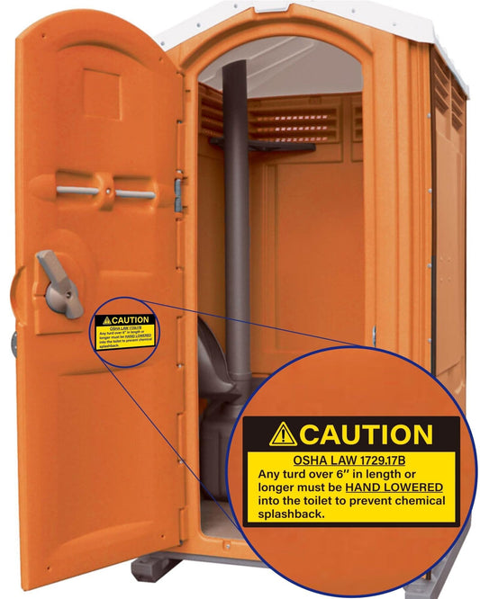 MiStar OSHA law stickers for porta potty; durable, weatherproof gag decals for events.