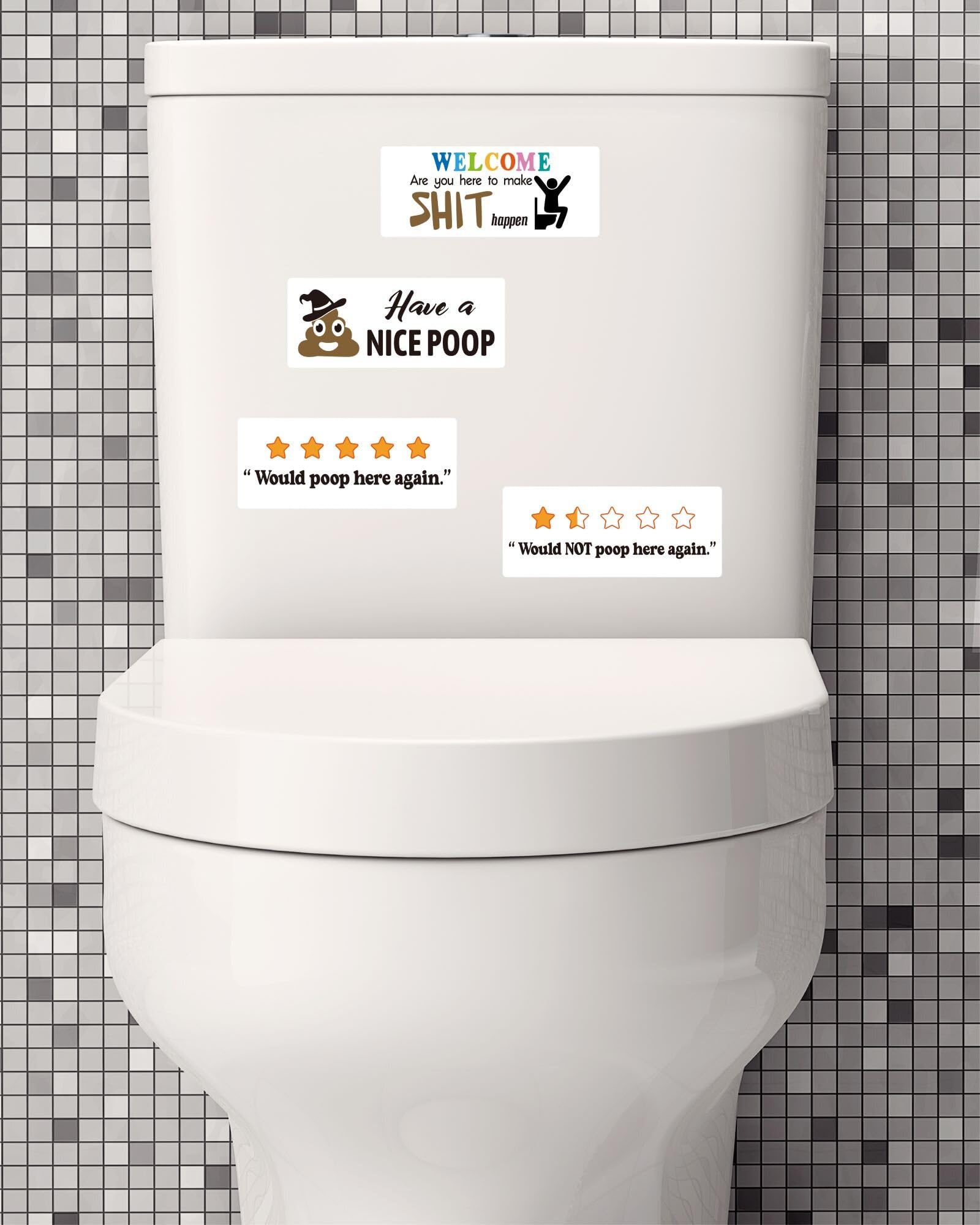 MiStar prank stickers for toilet; fun restroom decor that sparks laughs at parties.