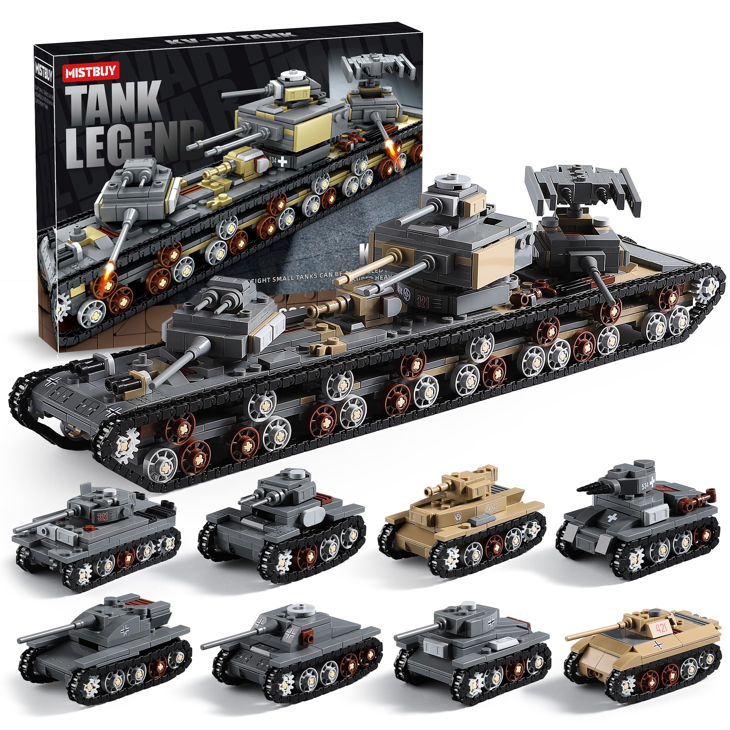 MISTBUY 1165-piece WW2 army tank building set for immersive battles