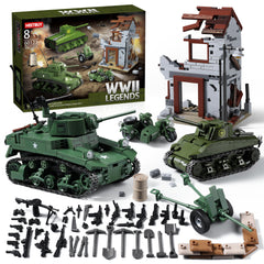 MISTBUY WW2 Army Tank Building Set: Sherman tank scene for immersive historic play and display.
