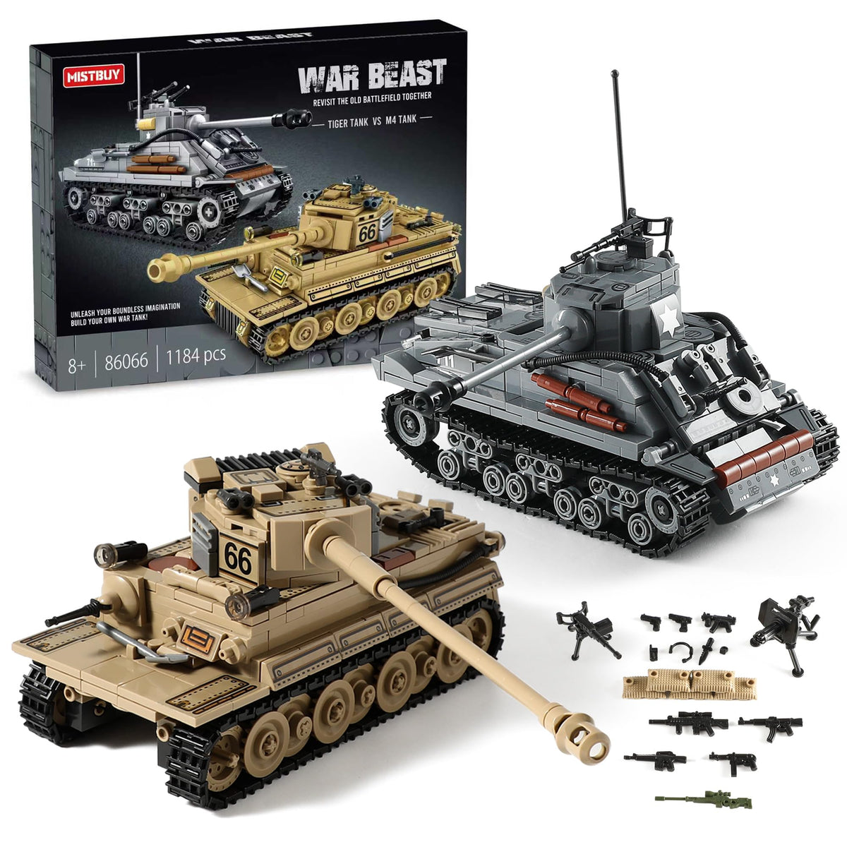 Mistbuy WW2 tank toy front view shows double-build fun for budding historians.