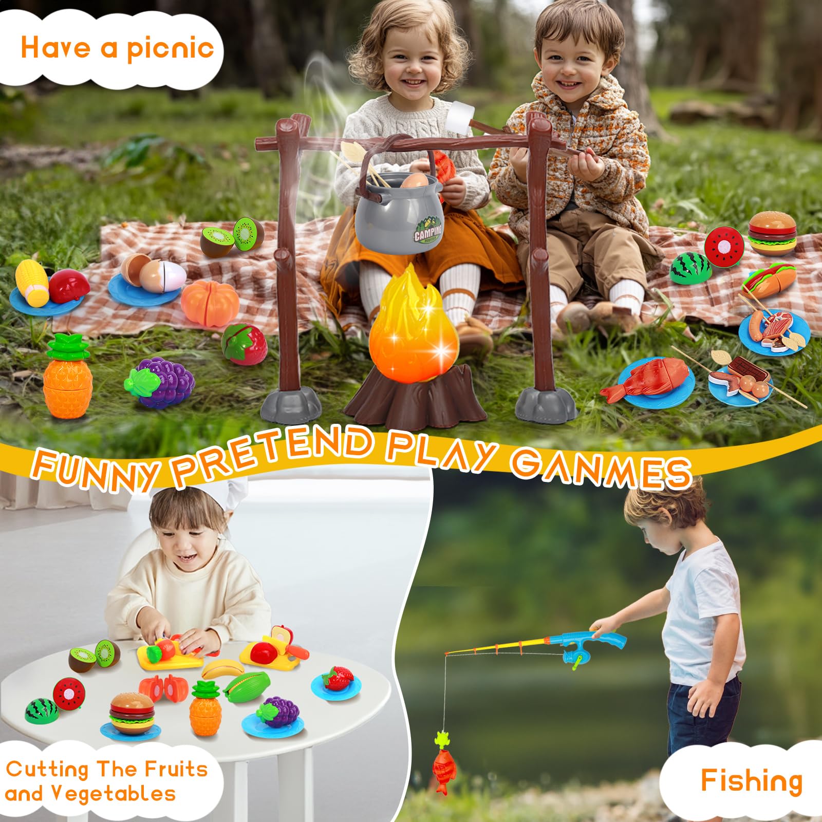 MITCIEN camping set magnetic fishing toy develops hand-eye coordination during pretend fishing