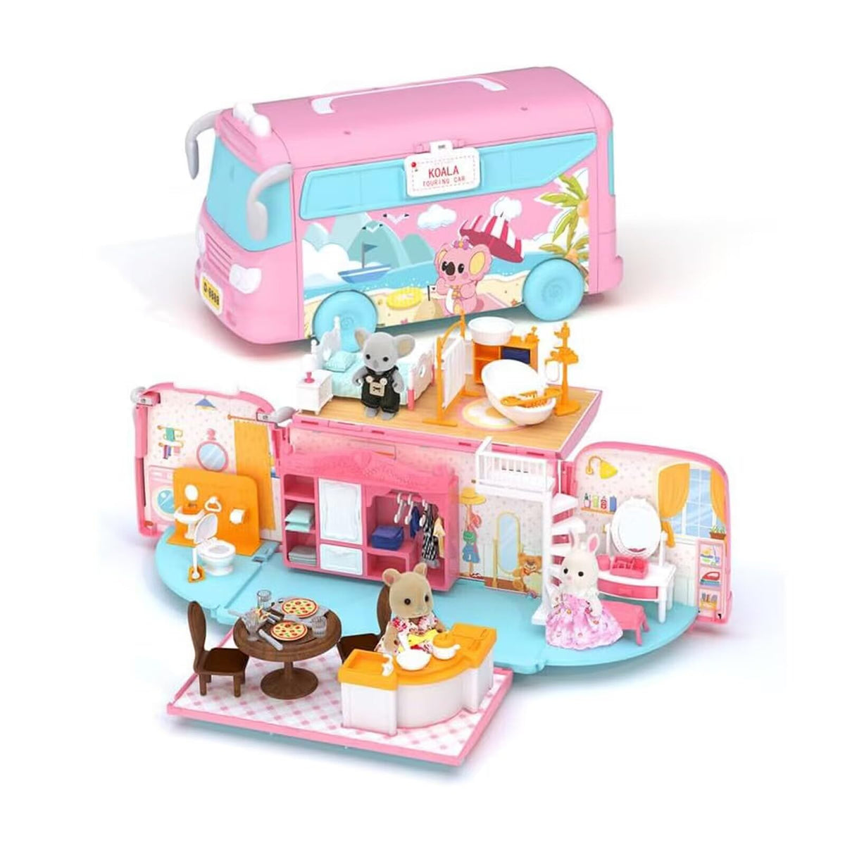 MITCIEN dollhouse playset folded caravan exterior for easy storage and travel