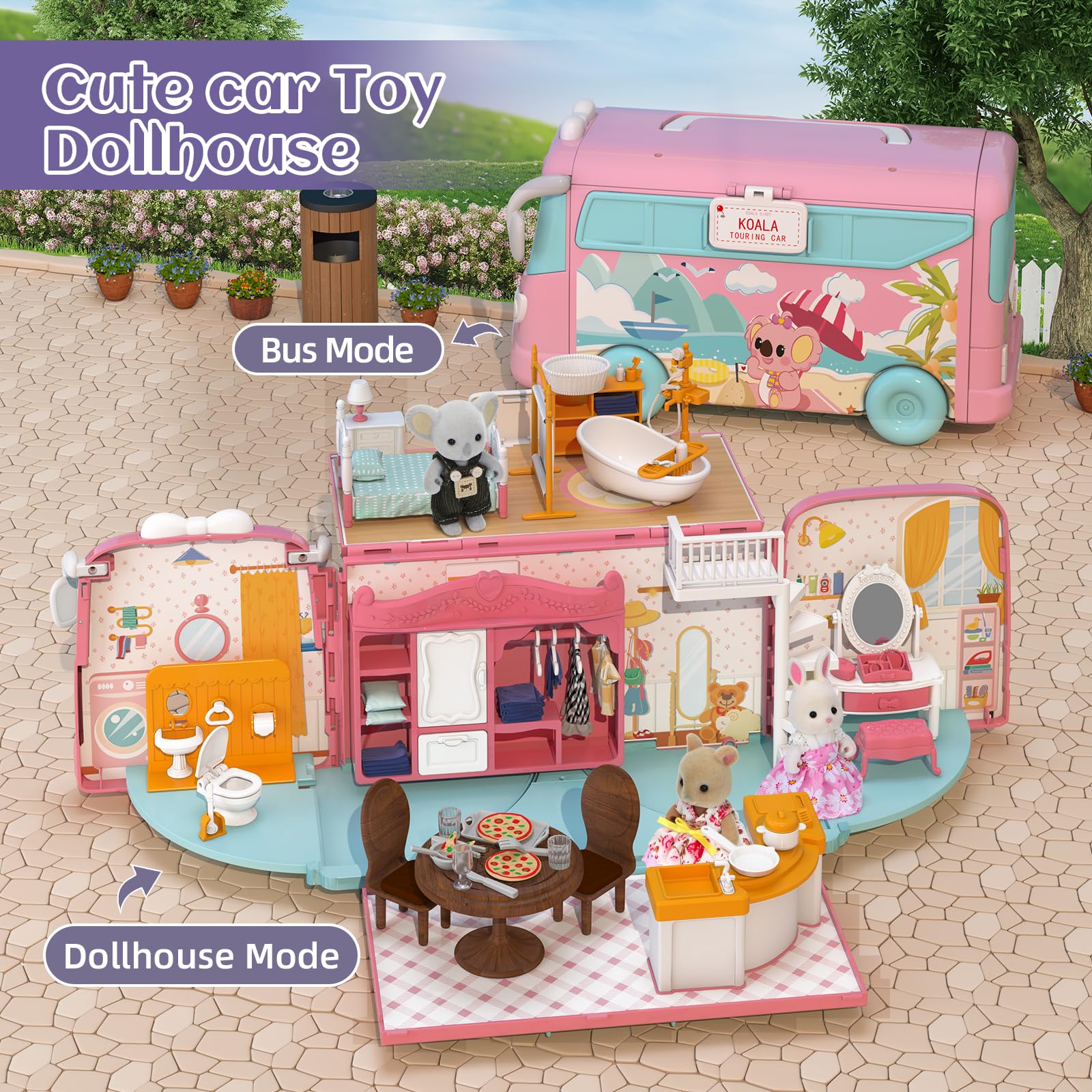 MITCIEN dollhouse playset opened to 180 degrees for immersive pretend play