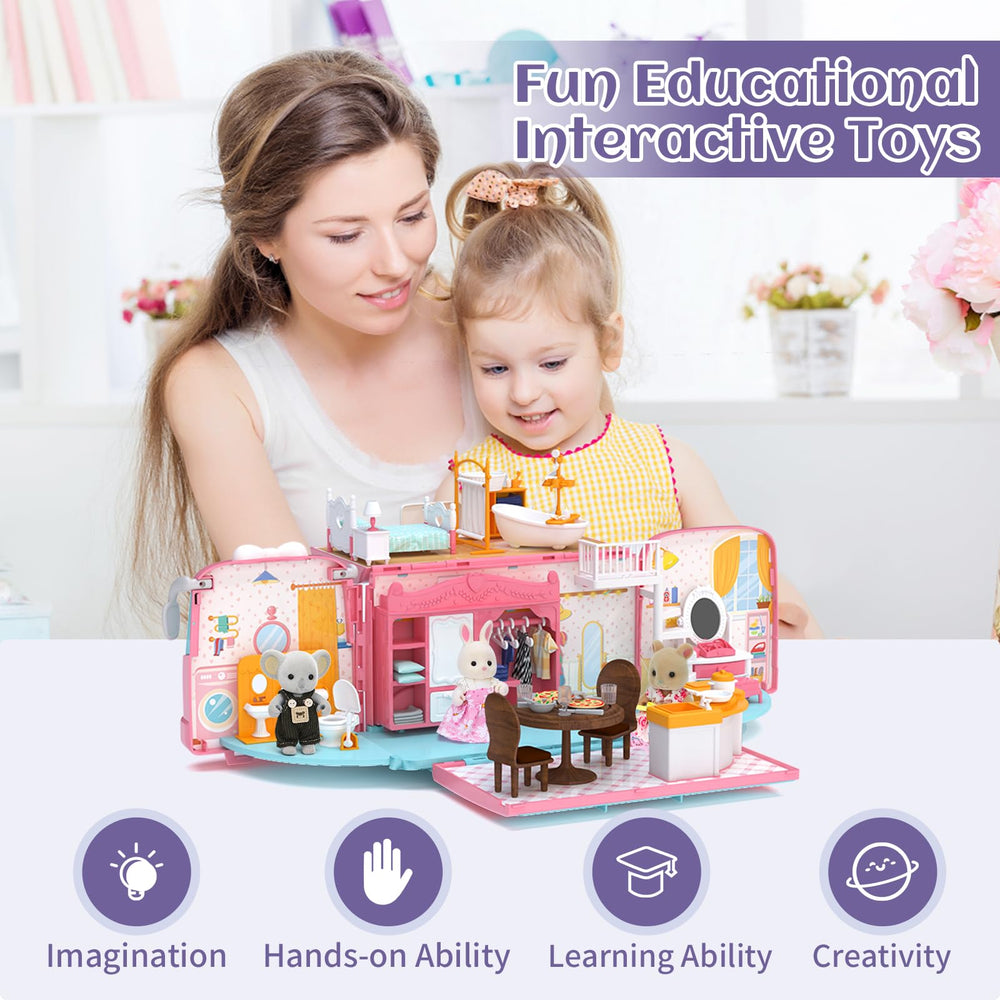 MITCIEN dollhouse playset carrying handle enables portable family fun