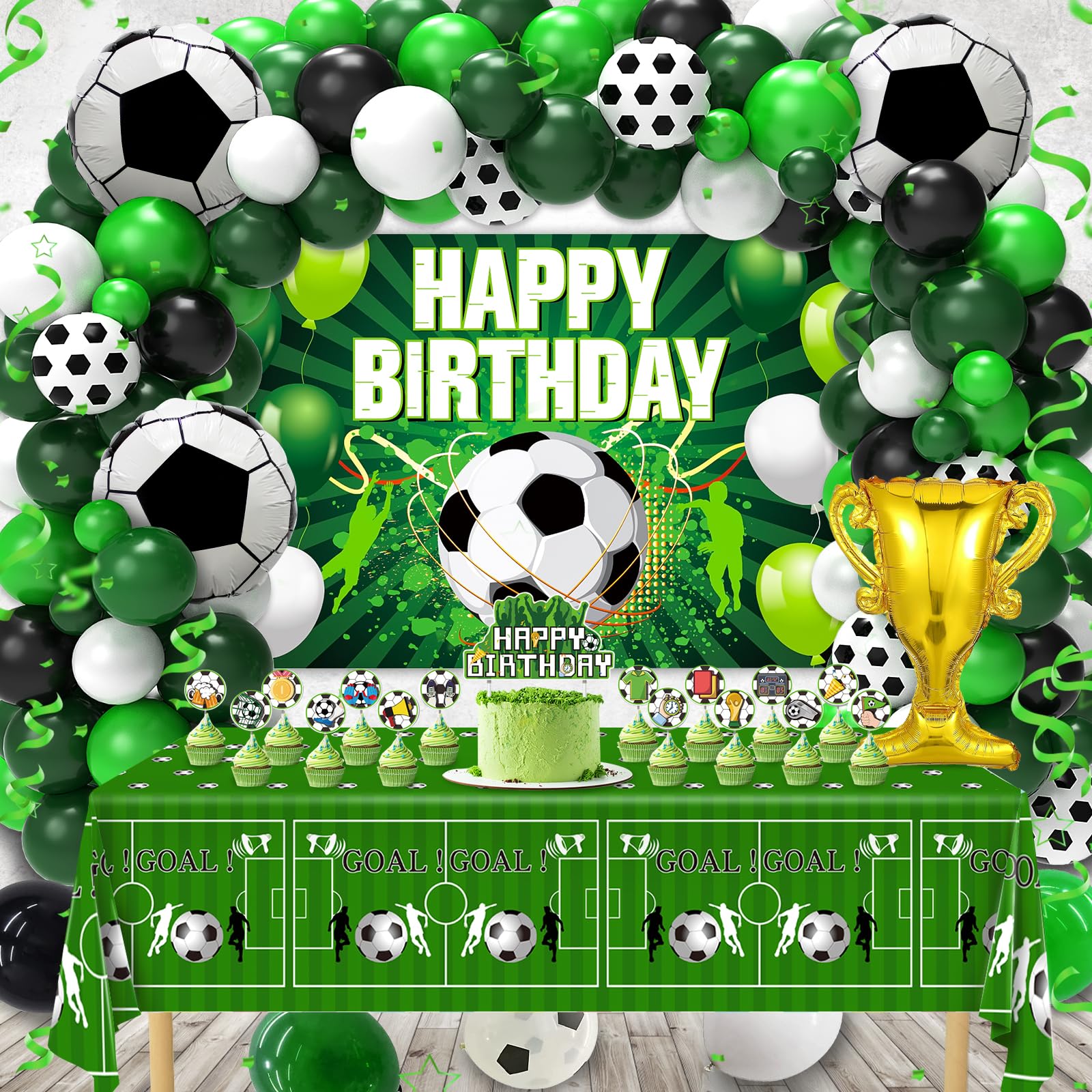 Miucat soccer party backdrop with bold imagery for photos