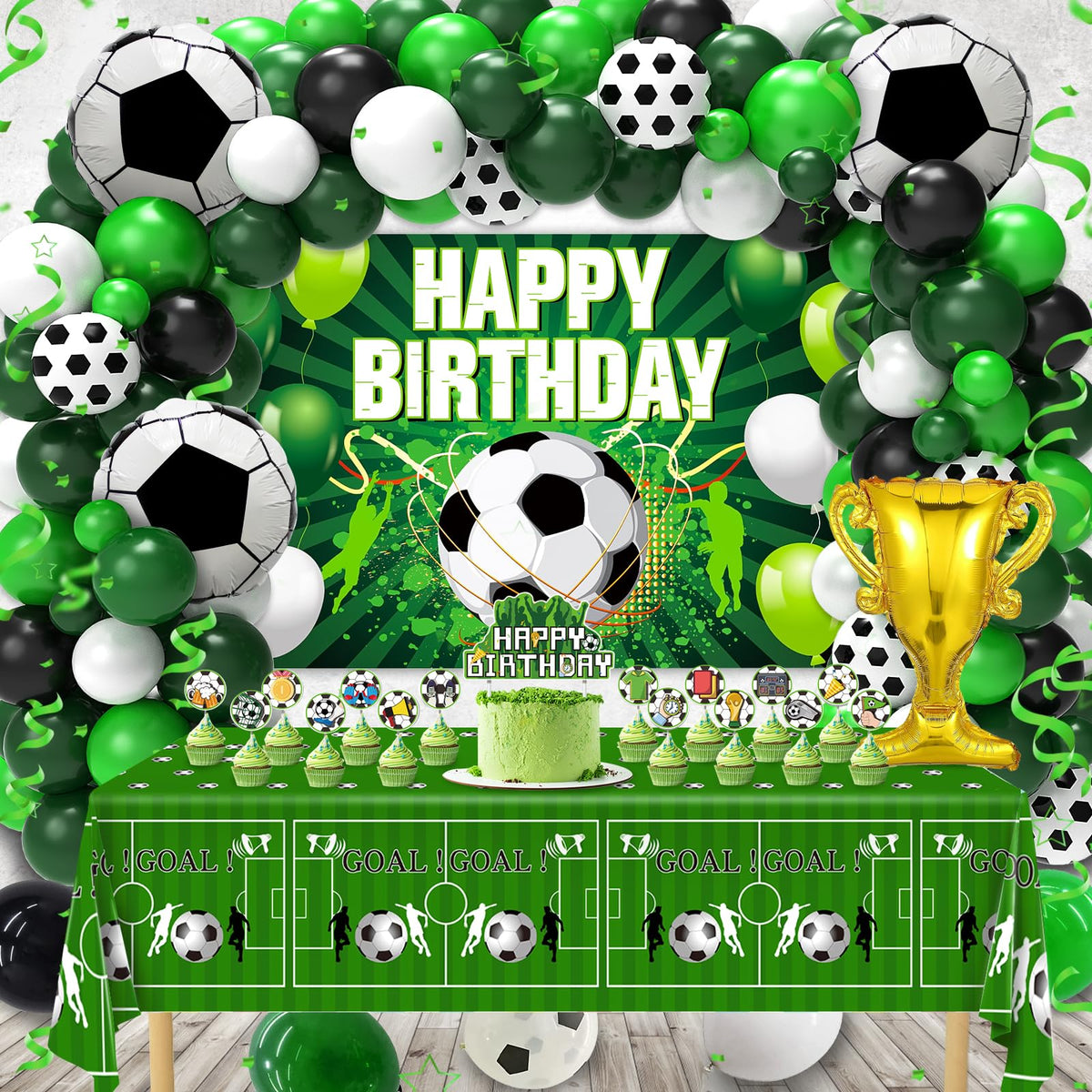 Miucat soccer party backdrop with bold imagery for photos