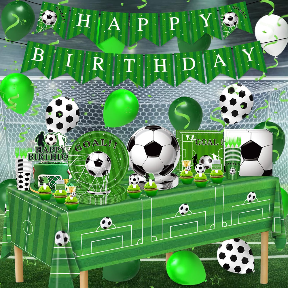 Miucat soccer party balloons provide decorative accents for a lively celebration.