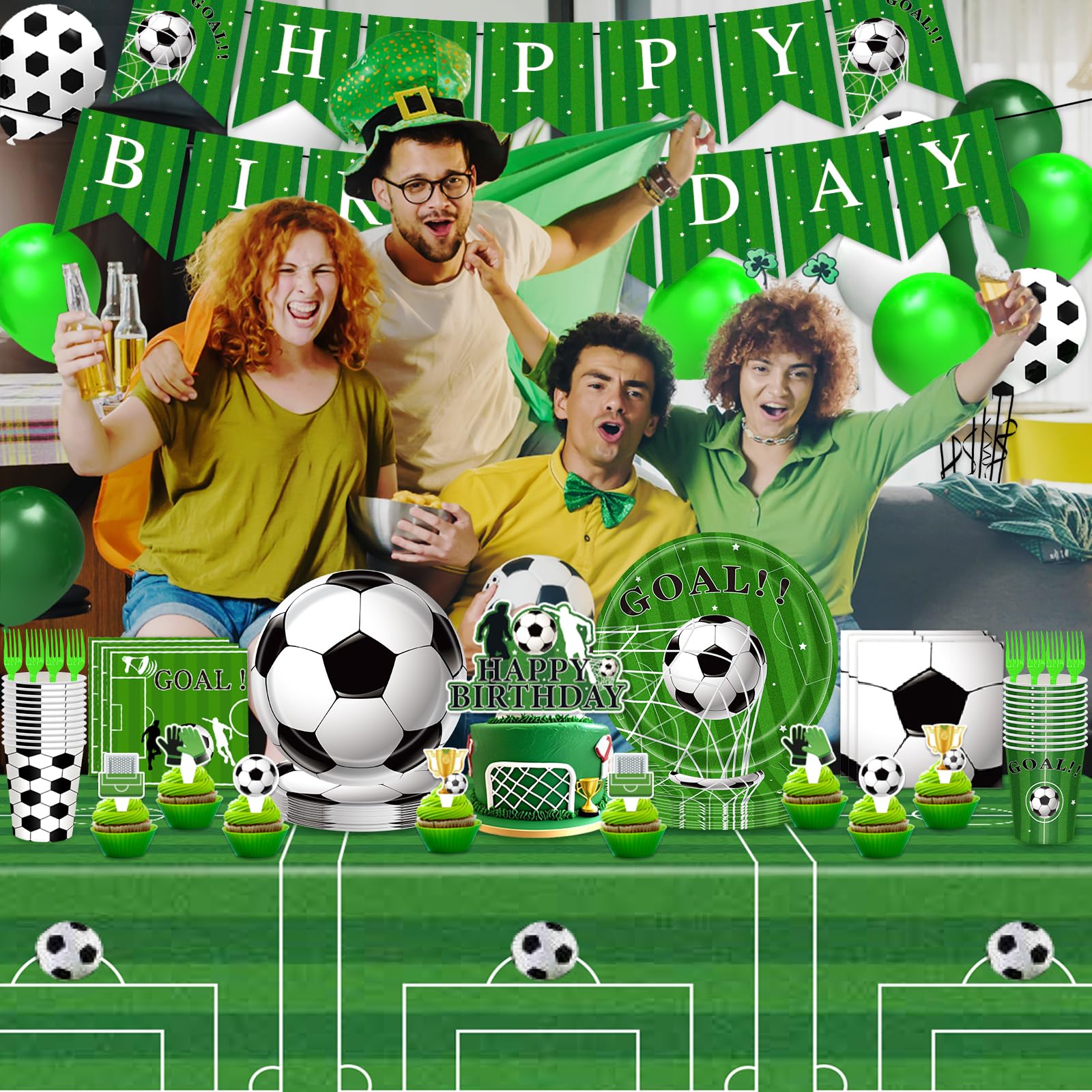 Miucat soccer party scene decoration idea for a visually striking party setup.