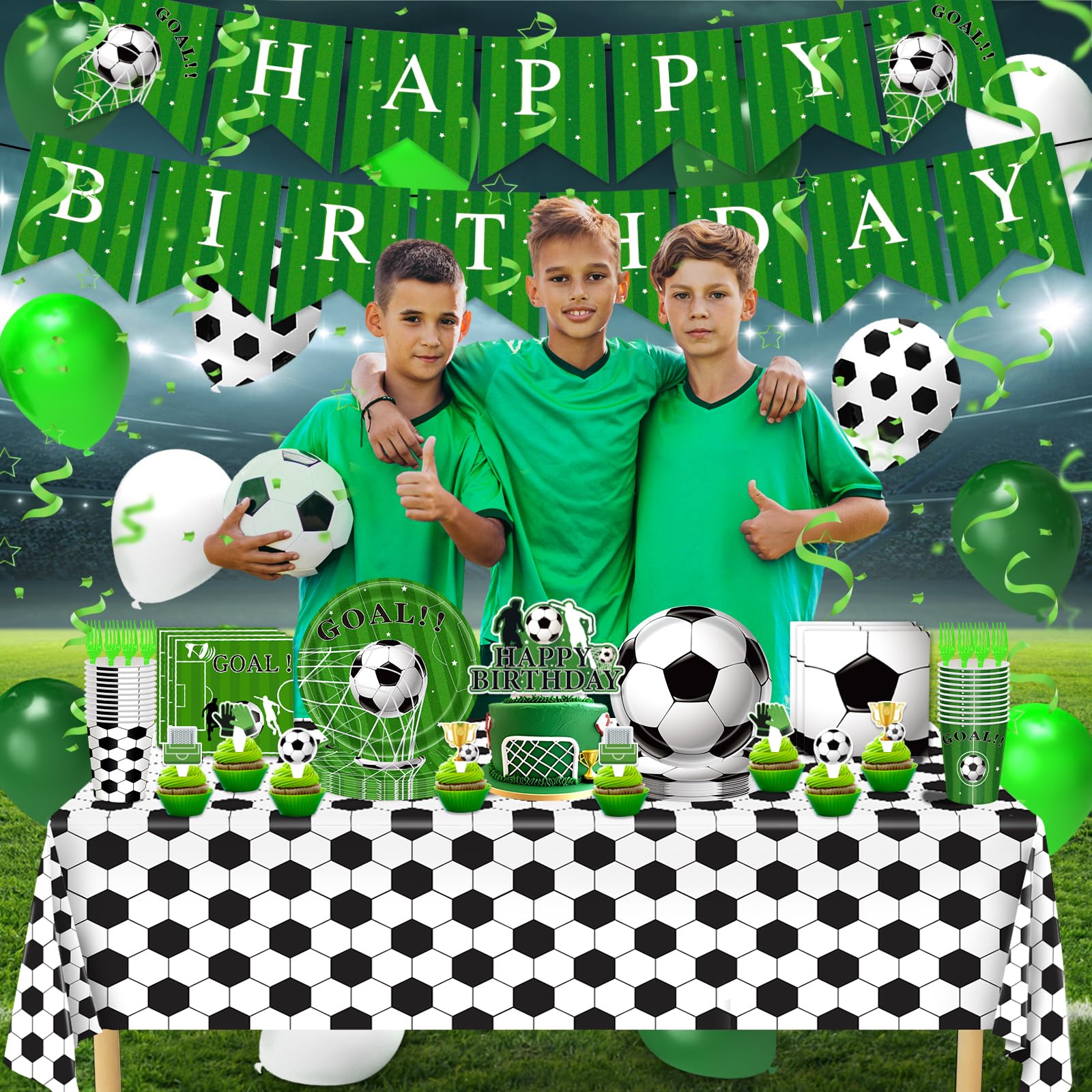Miucat soccer party set serves 24, simplifying hosting with all-in-one tableware.