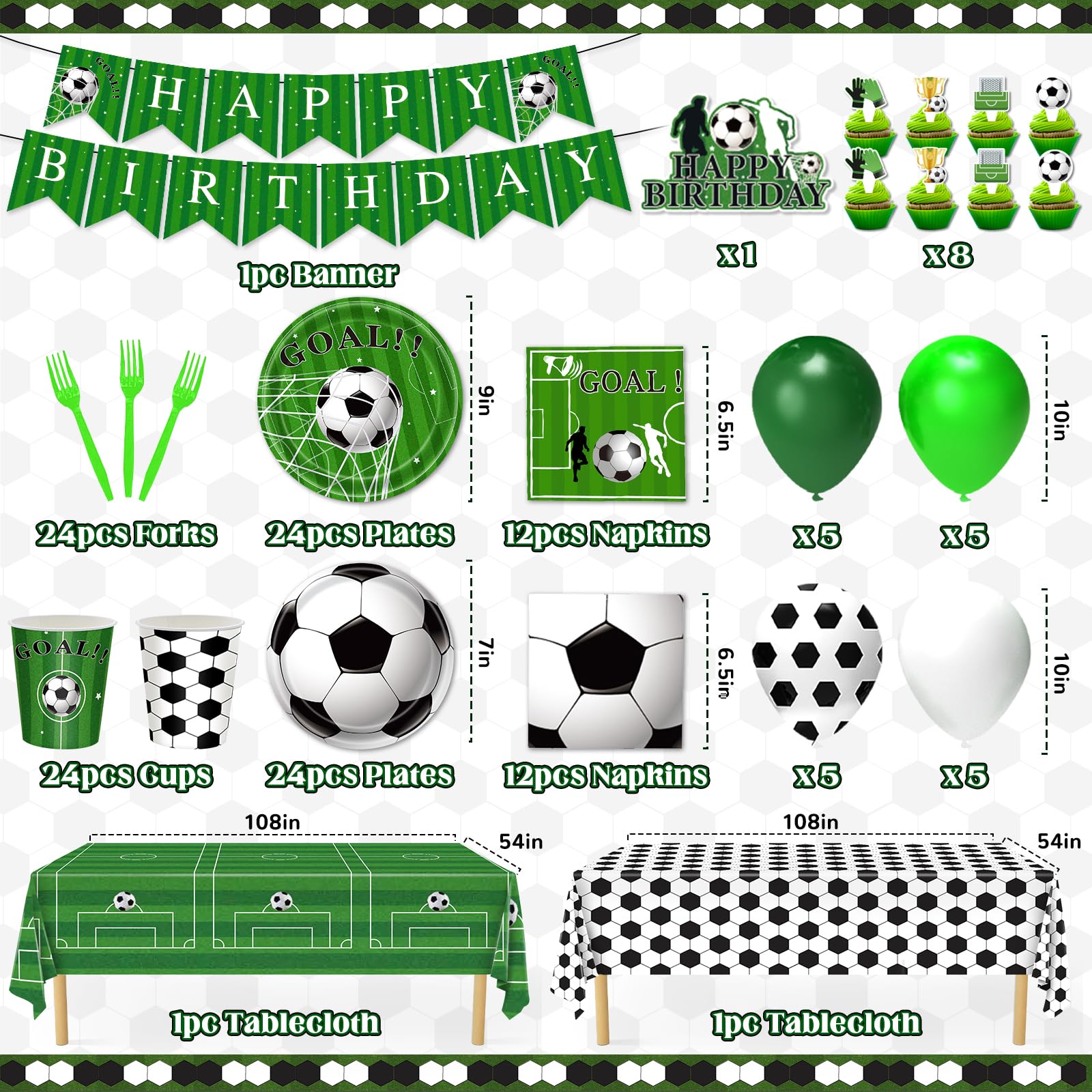 Miucat soccer party tablecloth banner creates a festive field backdrop for photos.