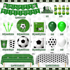 Miucat soccer party tablecloth banner creates a festive field backdrop for photos.