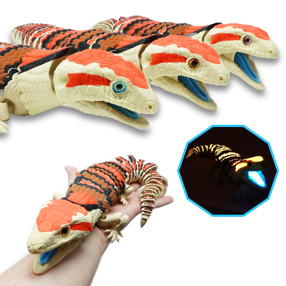 Mivi Collection skink tongue glows blue under UV light for dramatic display.