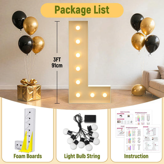 Mixifox 3ft marquee letter L back stand supports stable indoor or outdoor display.