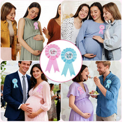 Two-pin MixPeak gender reveal decor set arranged for photos