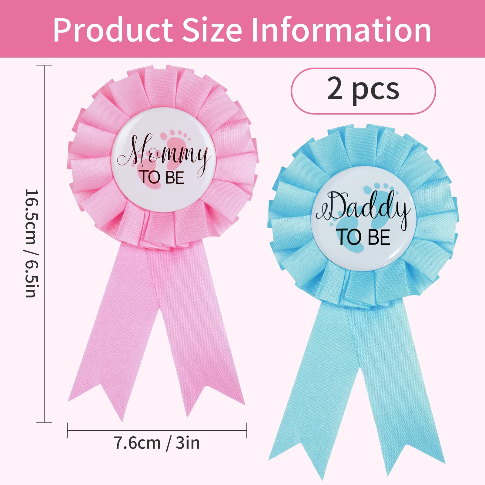 MixPeak Mommy To Be badge pin with pink rosette for gender reveal styling