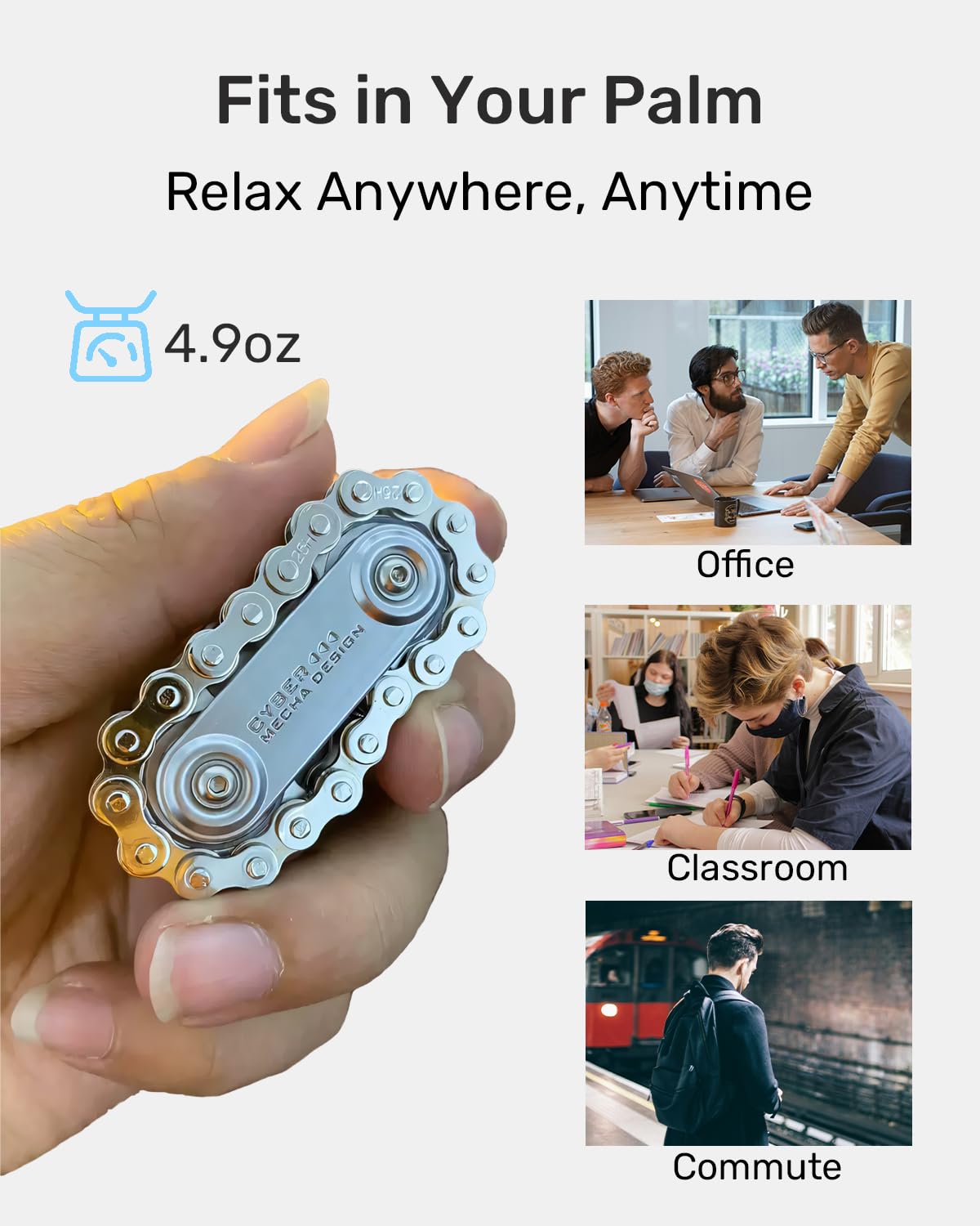 Mixtrys metal fidget chain provides ASMR-like feedback for calm concentration.