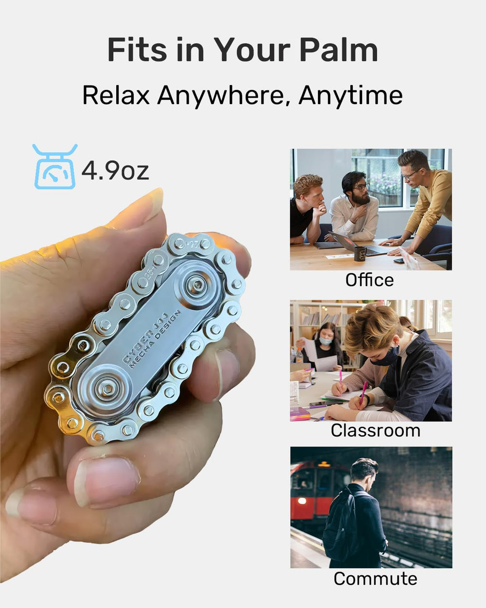 Mixtrys metal fidget chain provides ASMR-like feedback for calm concentration.