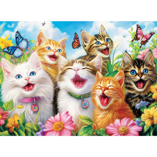 Mjyphdm Laughing Cats Puzzle 500-piece shows playful felines for family bonding.