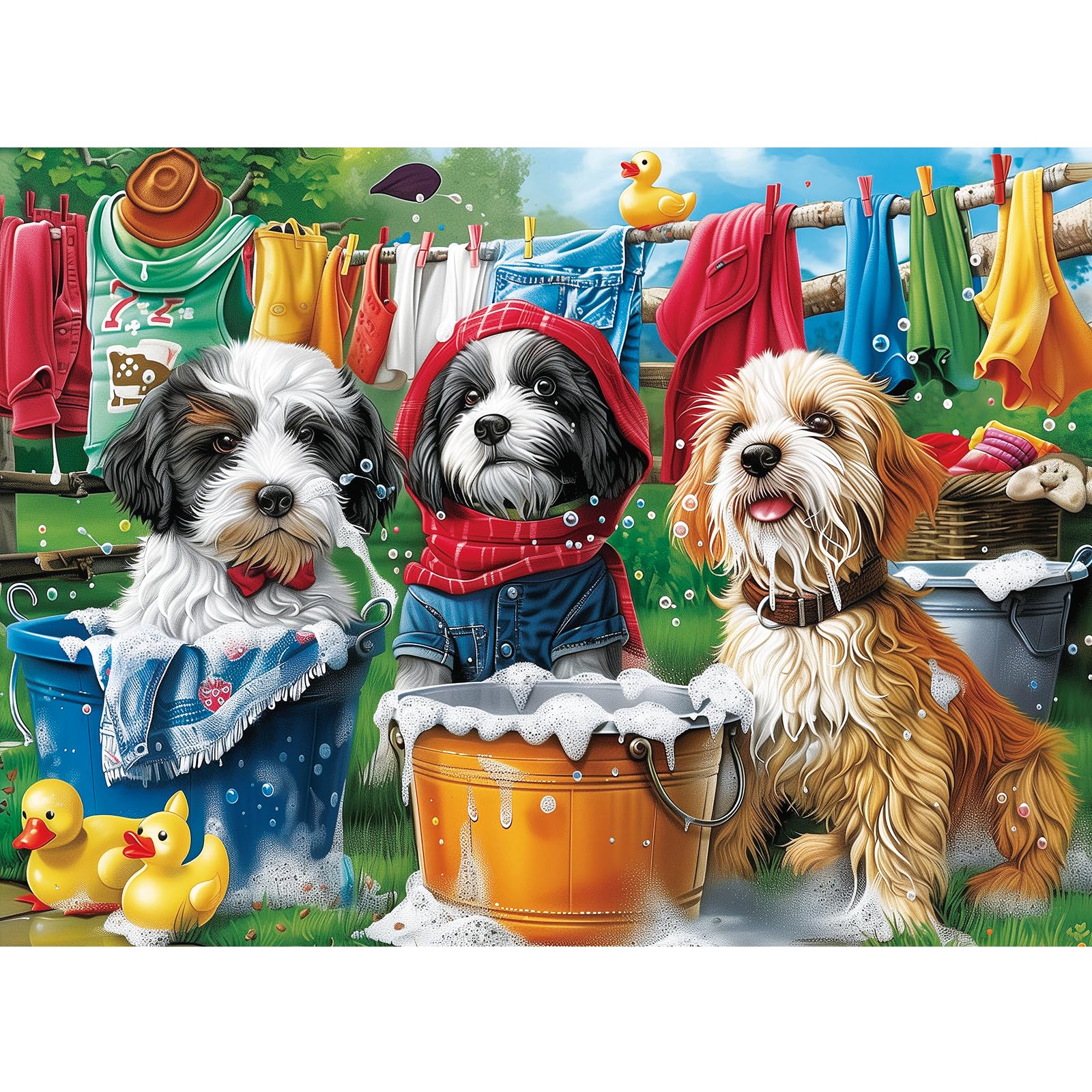 mjyphdm Puppies doing laundry puzzle, ideal for cozy family evenings and shared fun