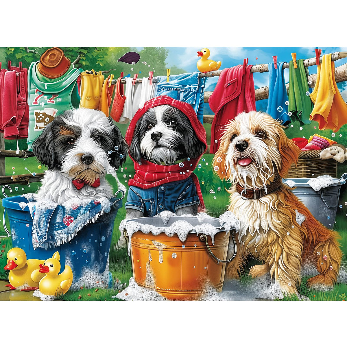 mjyphdm Puppies doing laundry puzzle, ideal for cozy family evenings and shared fun