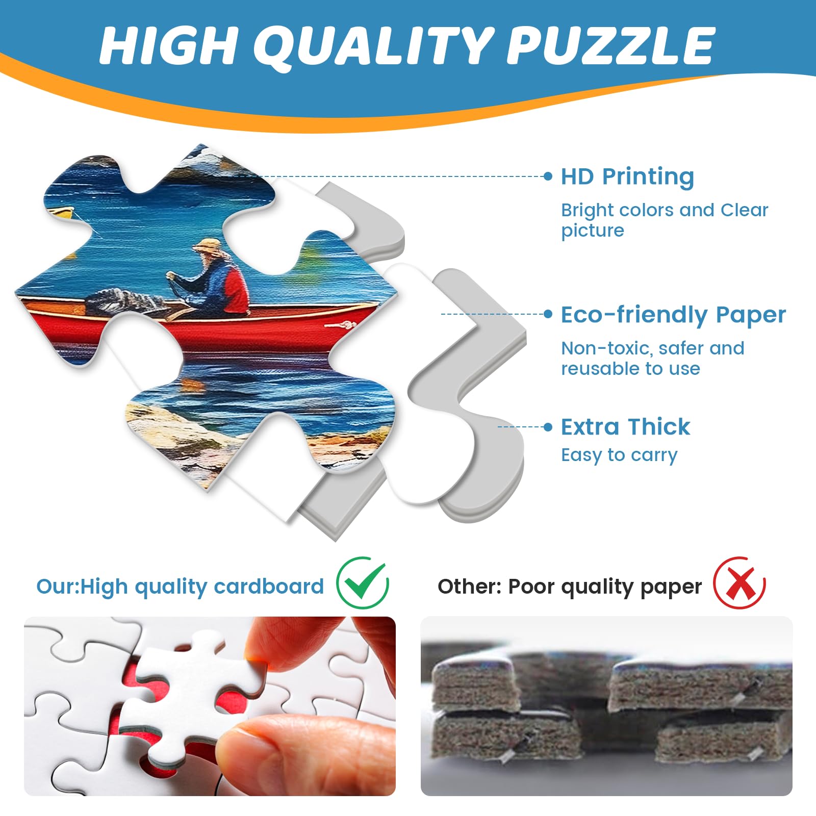 Mjyphdm recycled cardboard puzzle closeup highlights sustainable materials and crisp prints.