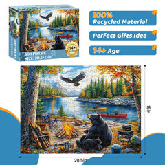 Mjyphdm riverside scene puzzle laid for family night, encouraging cooperative play.