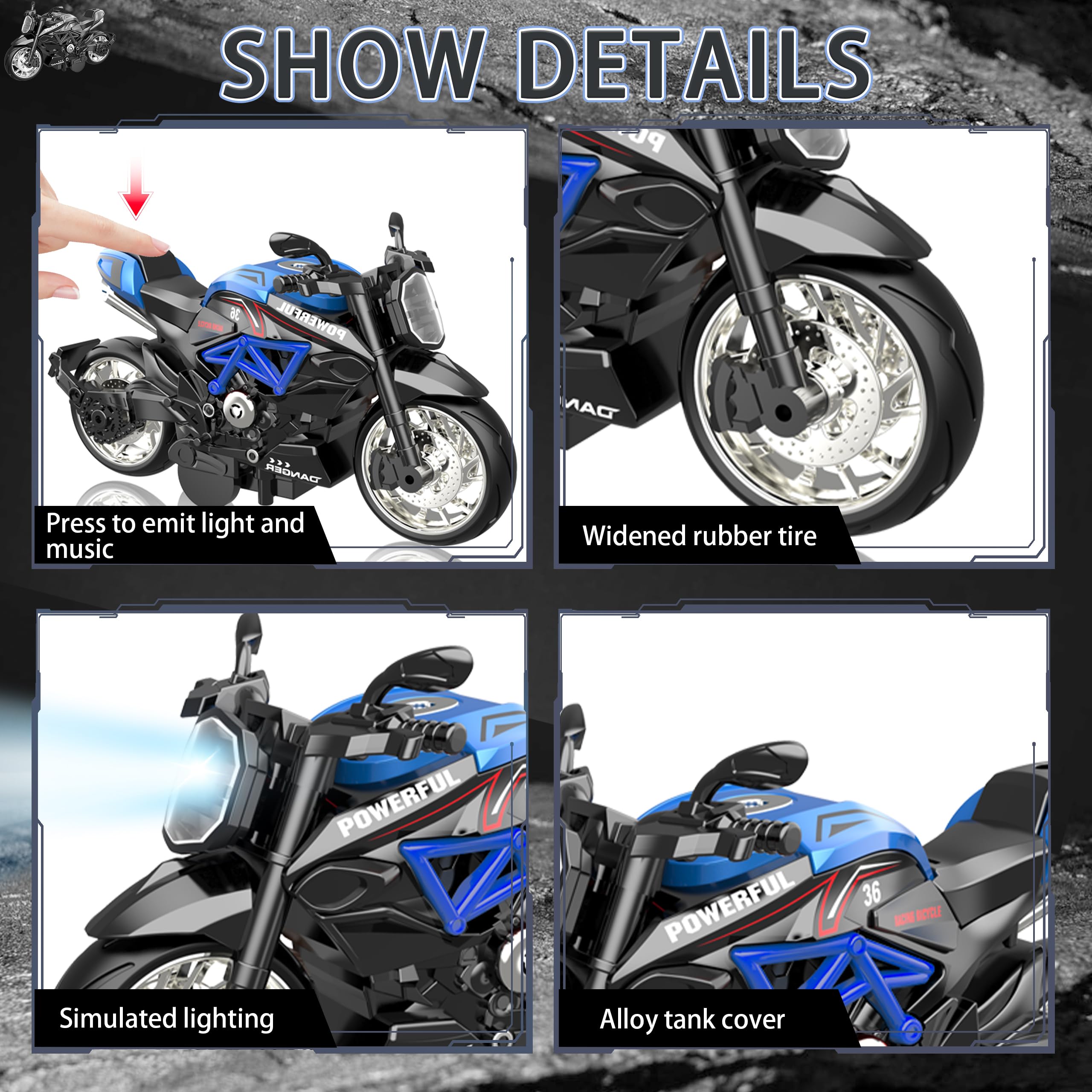 MLcnleS alloy motorcycle 4in1 pull-back action for easy play