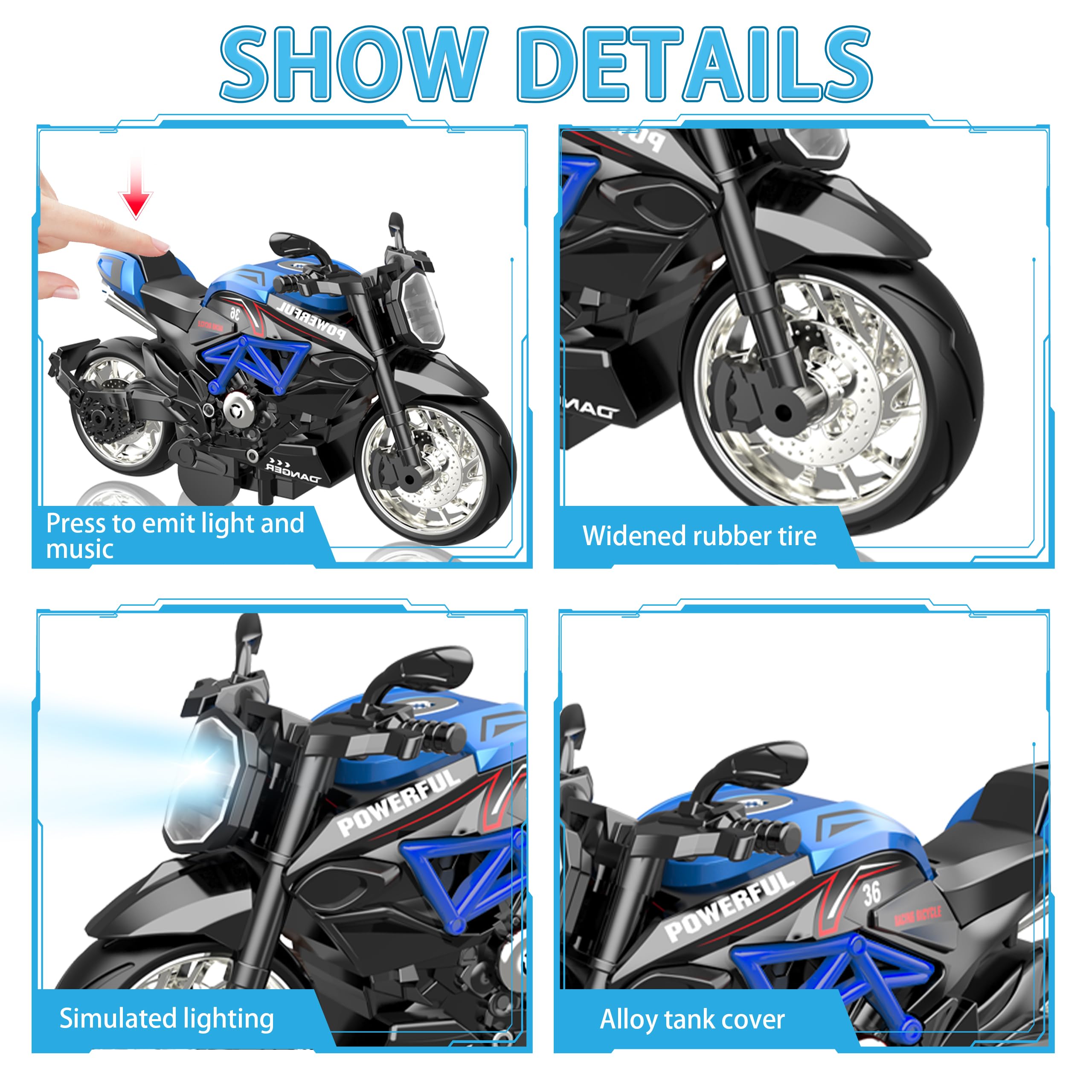 MLcnleS diecast motorcycle with lights and sounds for engaging interactive play