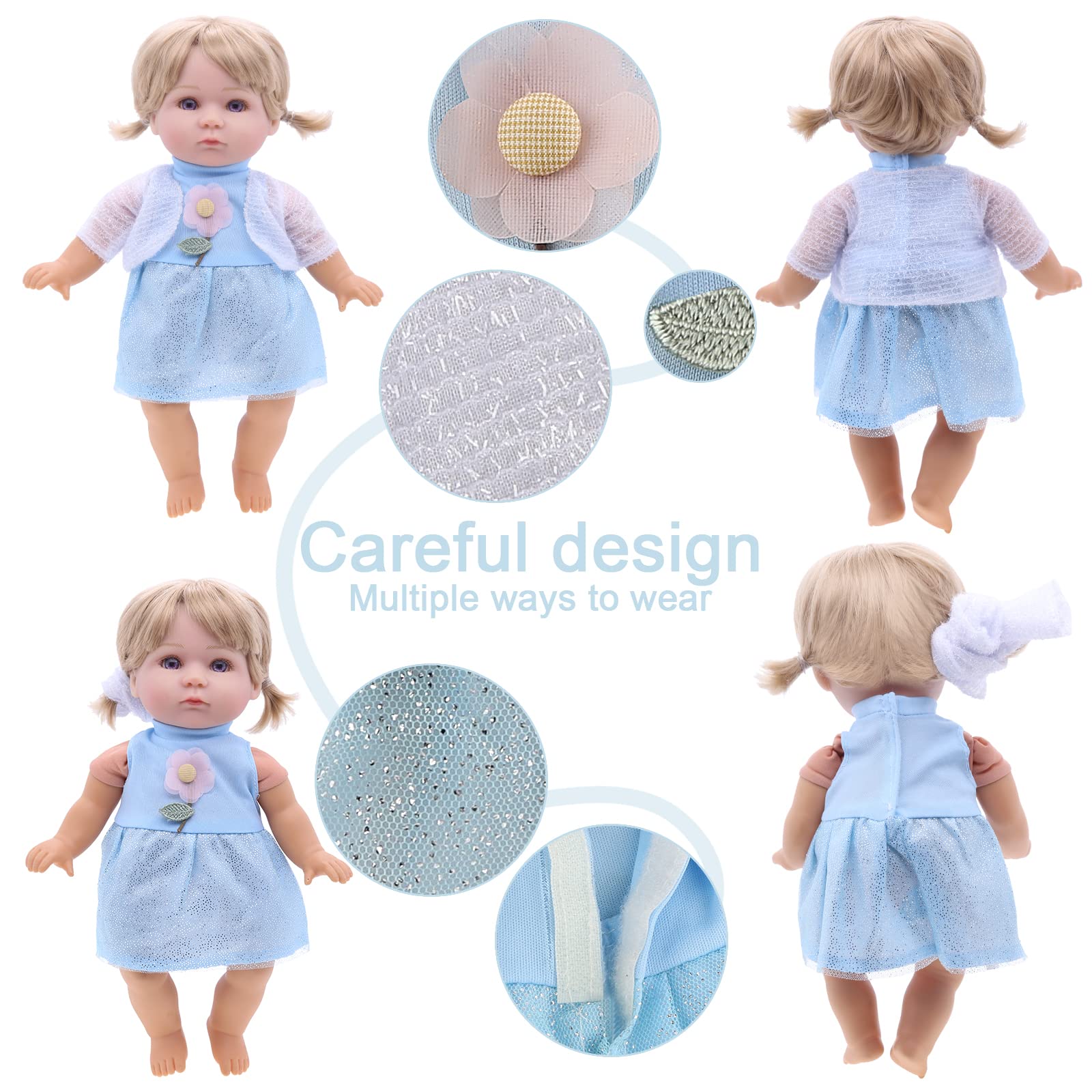 MLcnleS exclusive cotton dresses for 12–15 inch dolls with soft fabrics and precise stitching.