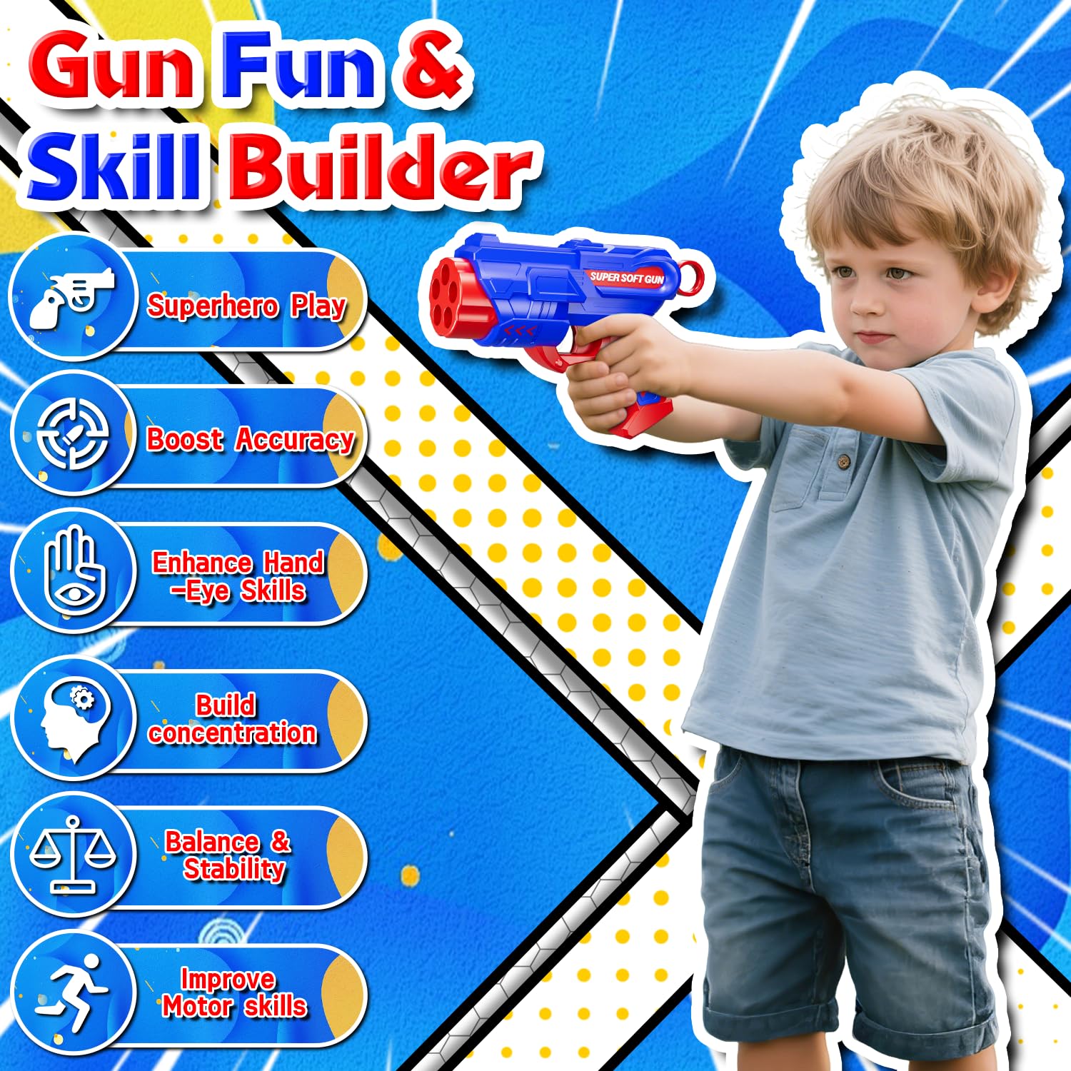 M&LD versatile set for indoor and outdoor play, from hallway battles to backyards.