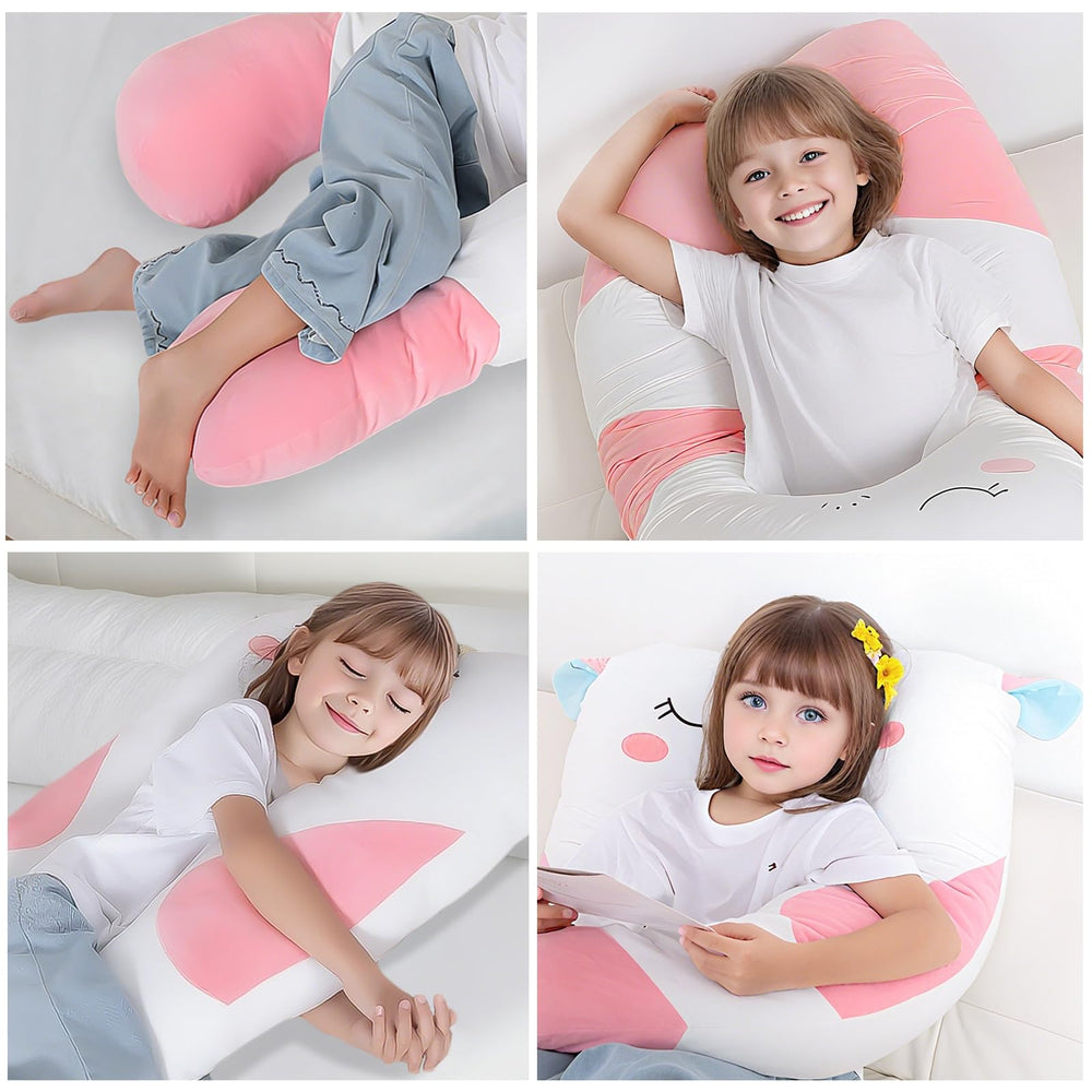 MLdian plush kids pillow side silhouette highlighting large sleeping support.