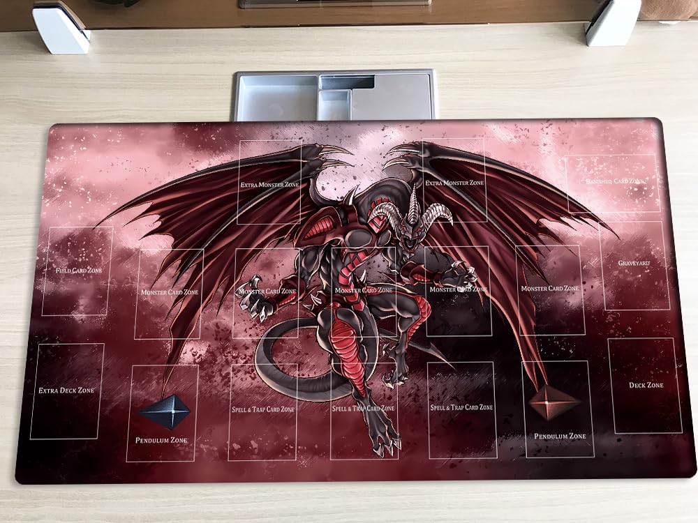 Mlikemat Red Dragon Archfiend playmat zone layout guides card placement during battles.