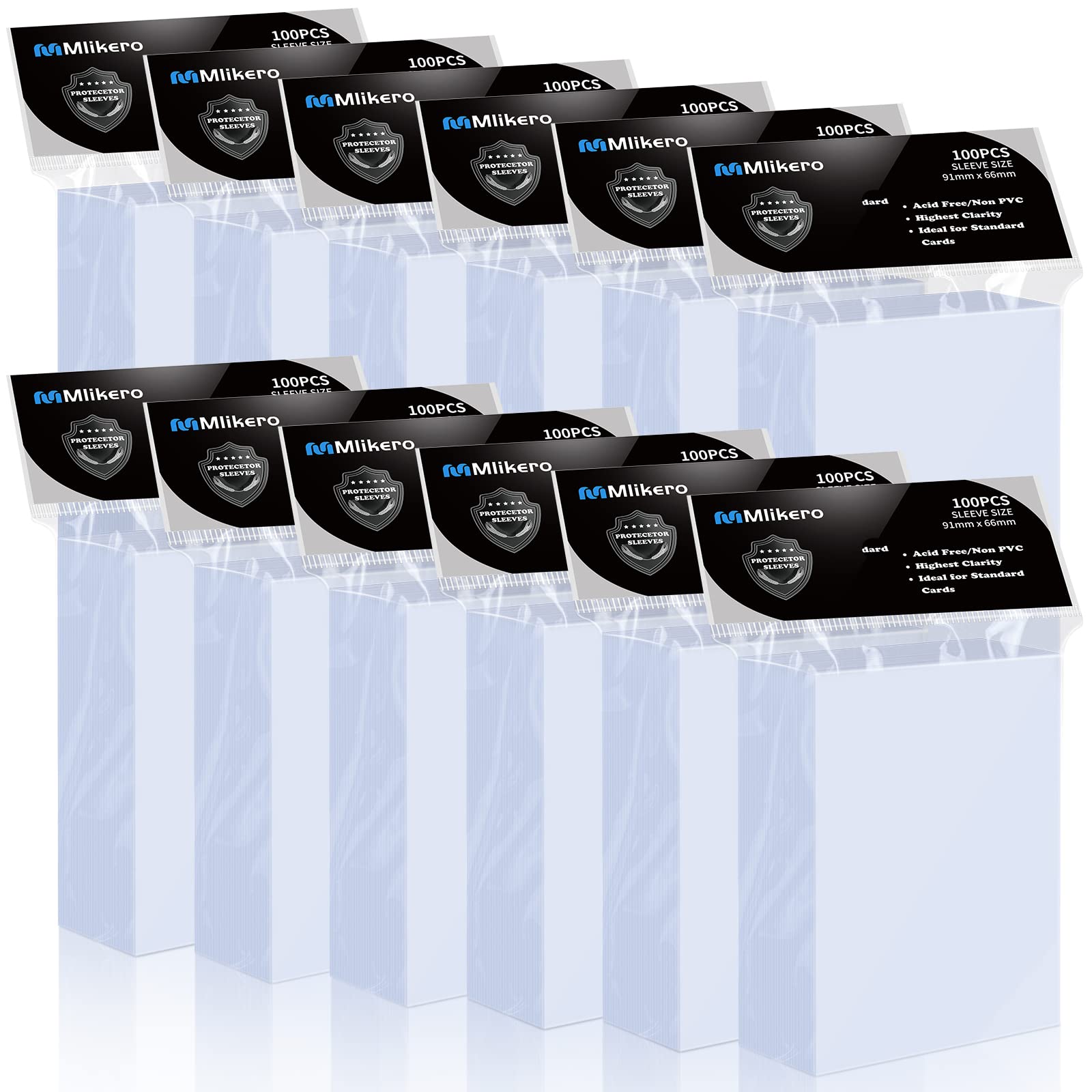 Mlikero 1200 card sleeves pack on display for storage and resale.