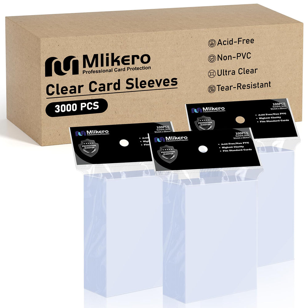Mlikero 3000-count card sleeves pack protecting MTG and sports cards.