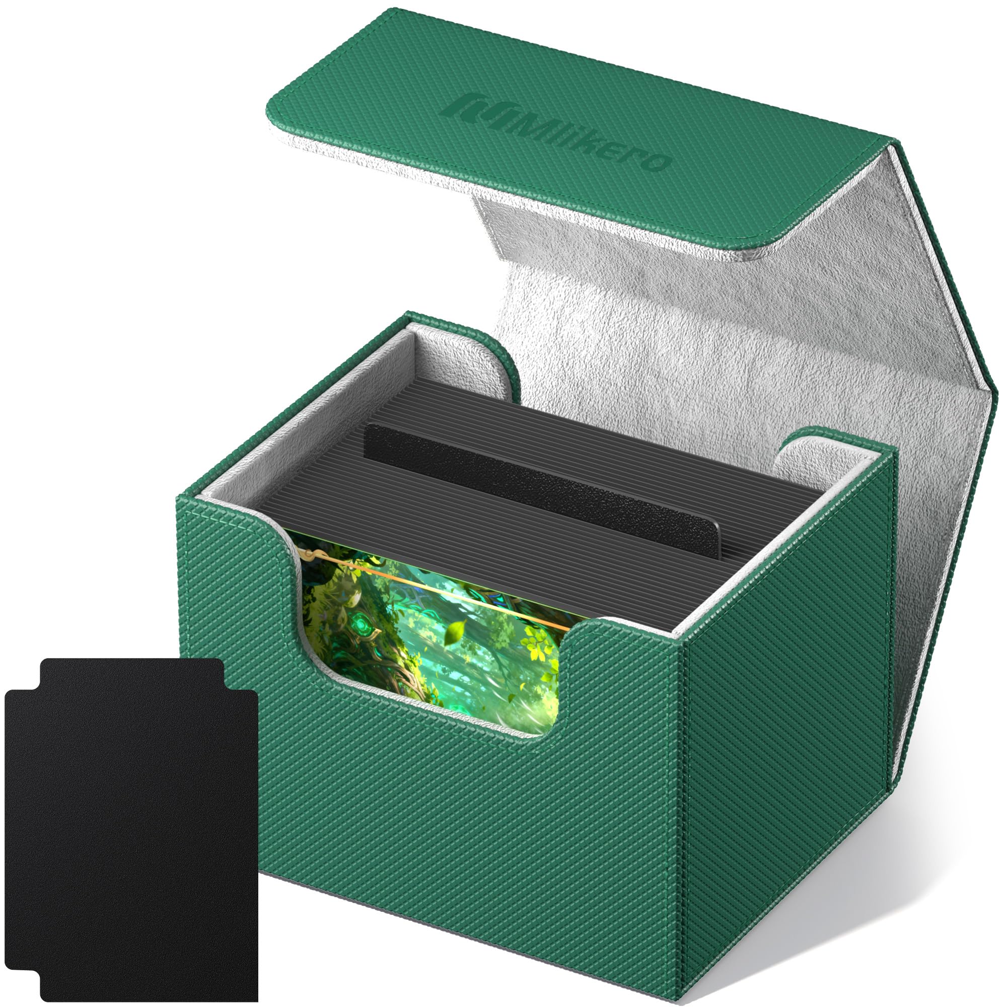 Mlikero green leather card deck box with magnetic closure for secure transport.