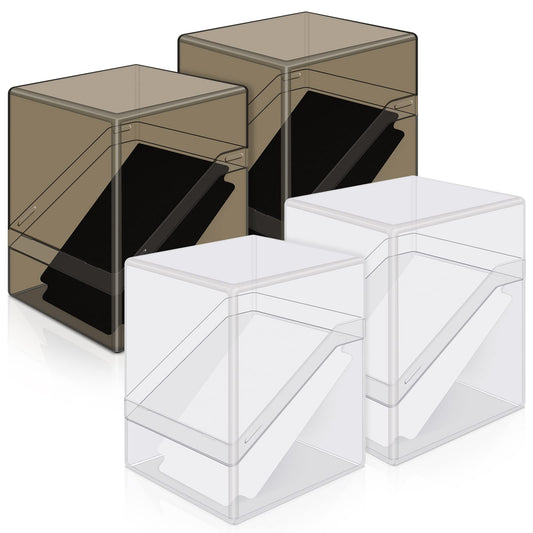 Mlikero card deck case in clear acrylic showing protective storage for 100+ sleeved cards.