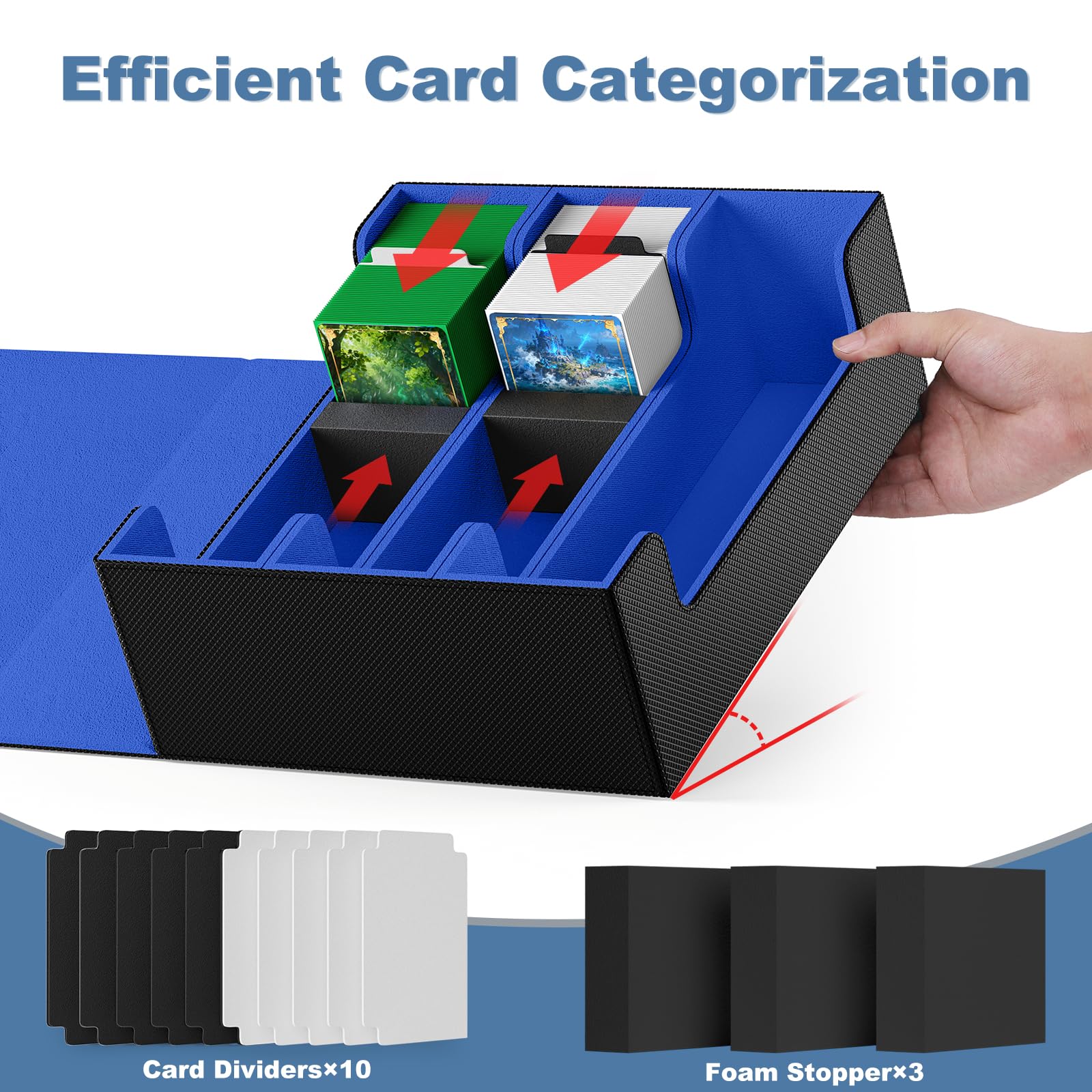 Mlikero deck box with foam stoppers protecting cards during transport.