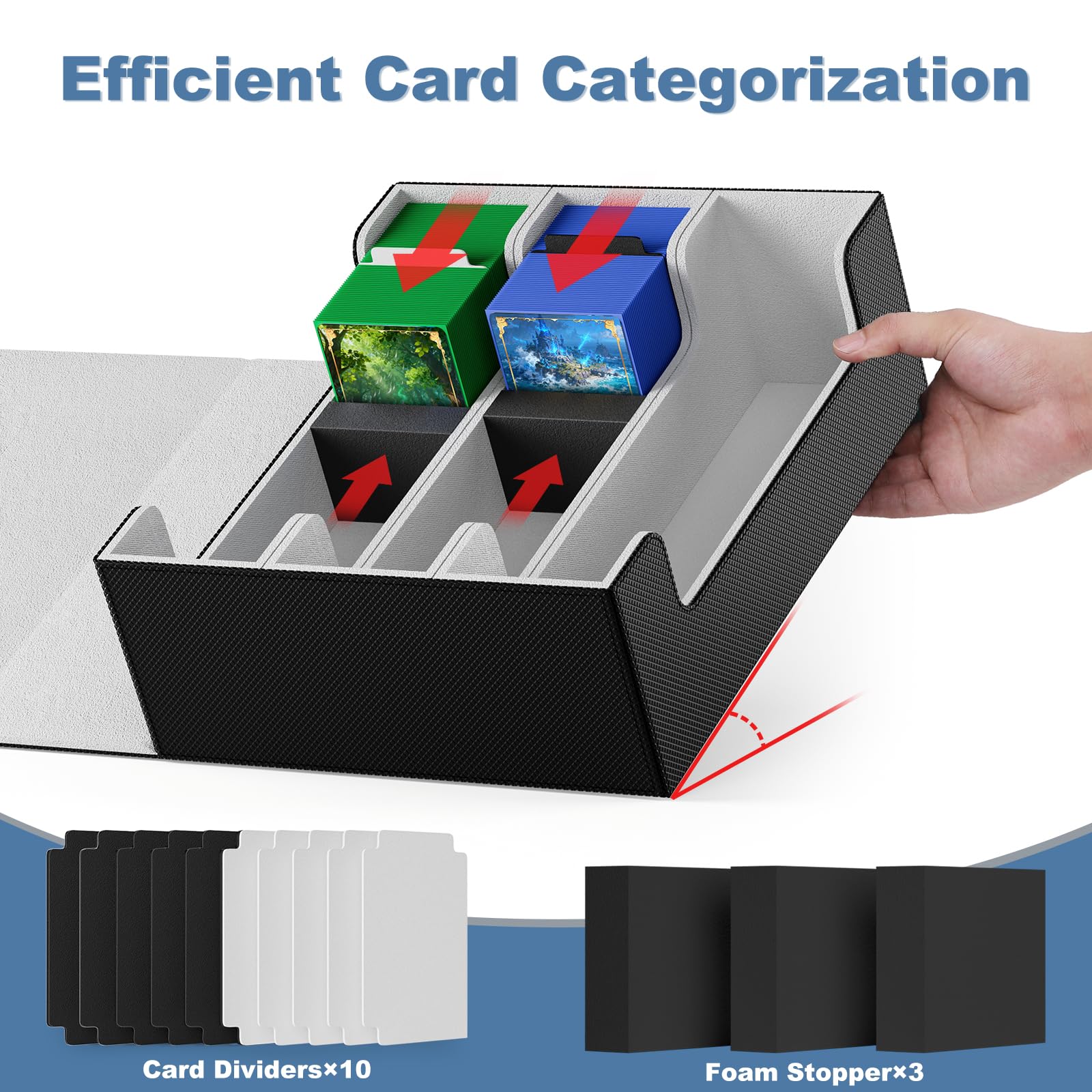Mlikero deck case holds 1800 sleeved cards in secure, upright storage.