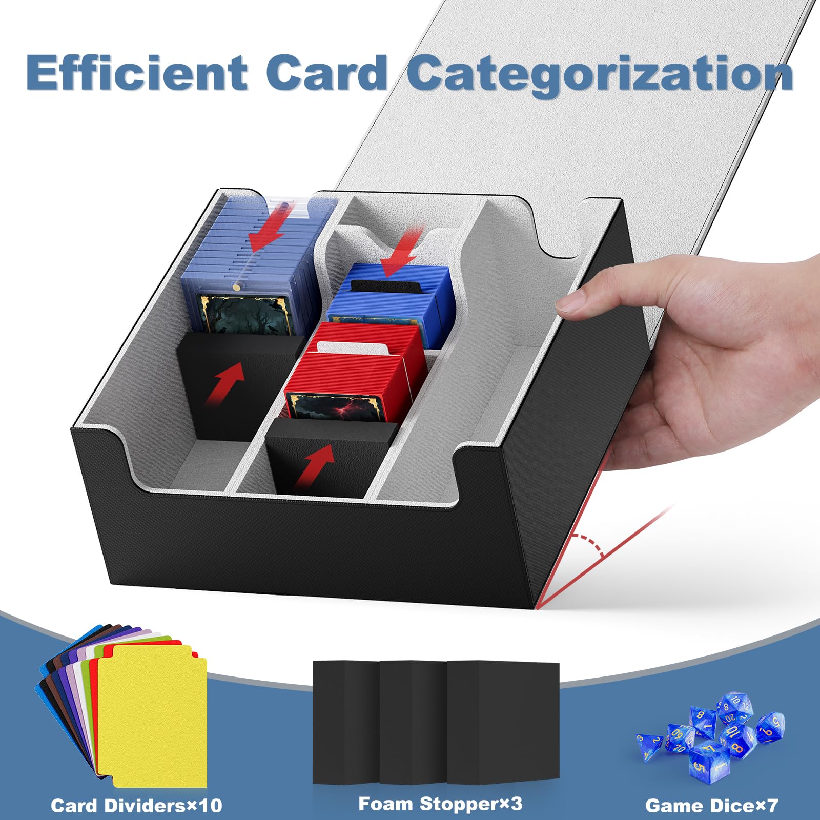 Mlikero deck box capacity demonstrates holding hundreds of sleeved cards.