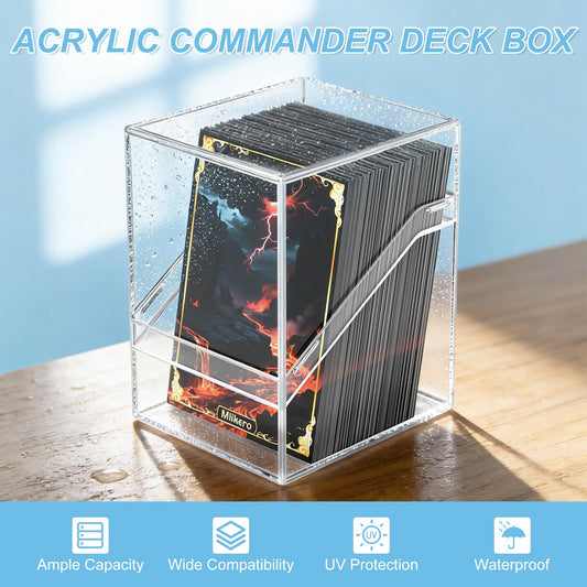 Mlikero clear acrylic deck box protecting cards from scratches while traveling.