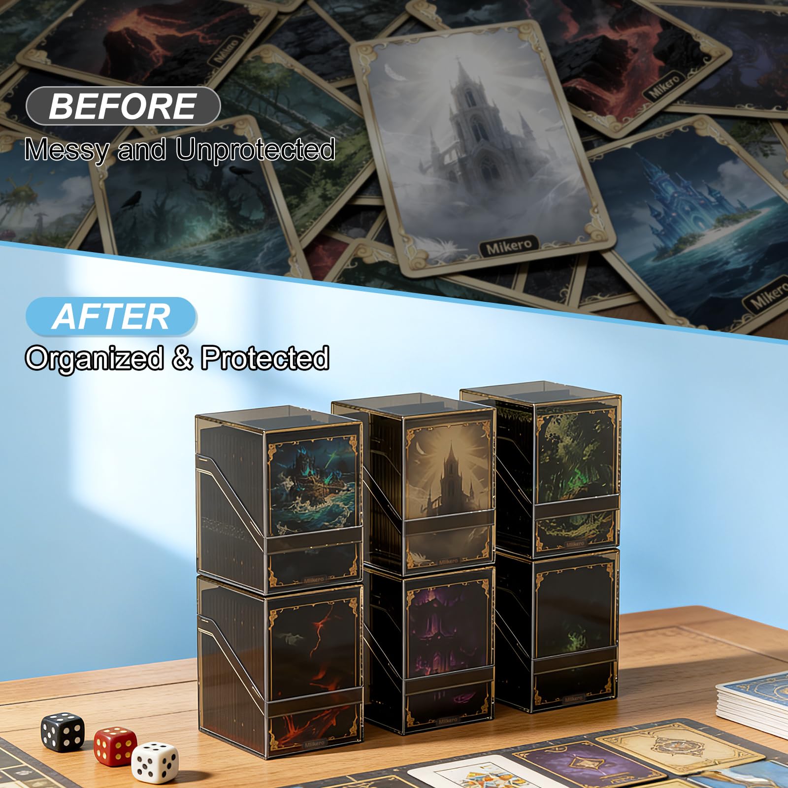 Mlikero compact storage fits over 100 sleeved cards and is lightweight.