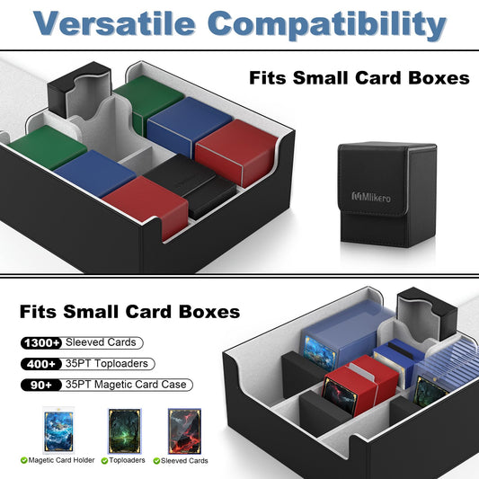 Inside view of Mlikero deck box with dividers for organized collections.