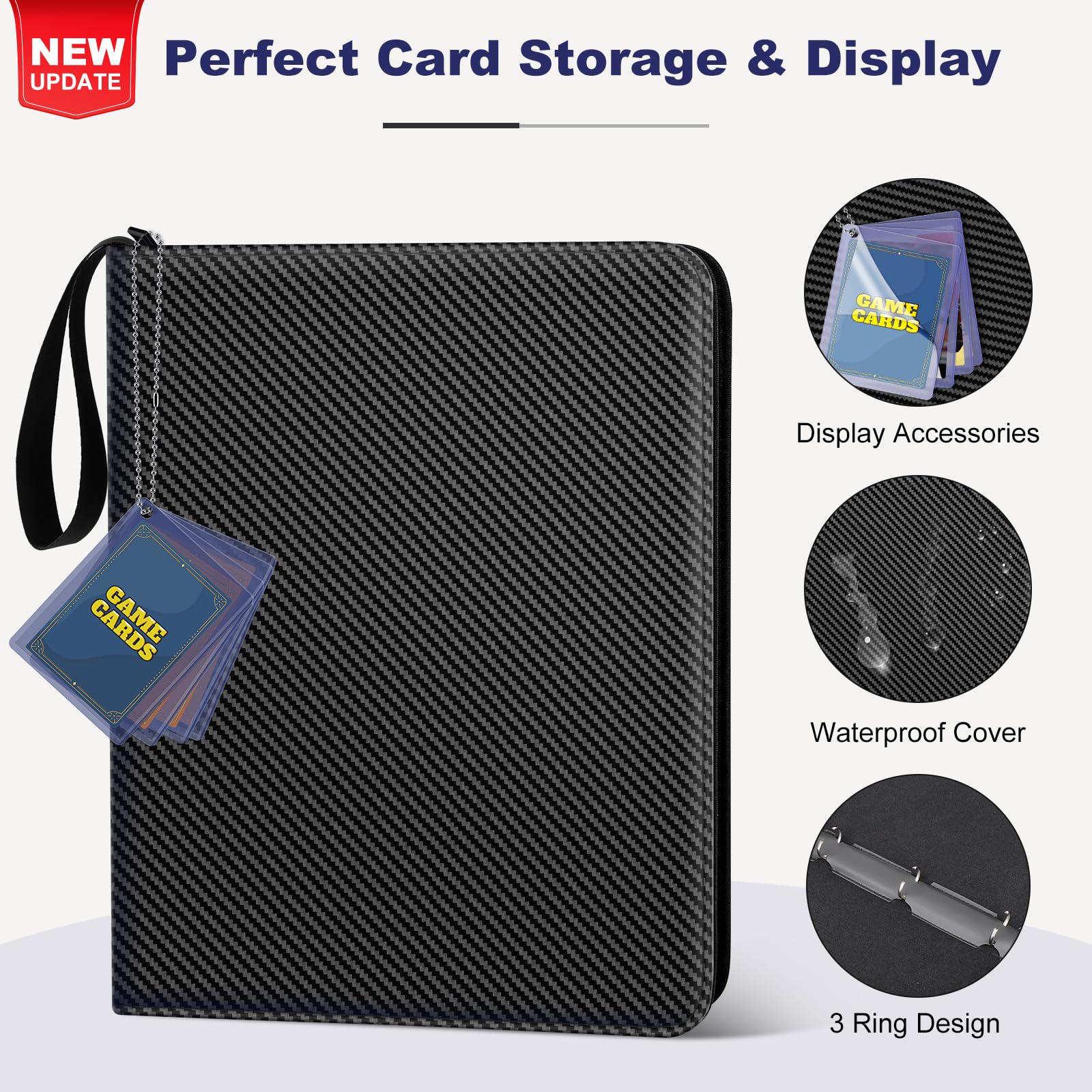 Mlikero display design with clear sleeves for quick card viewing.