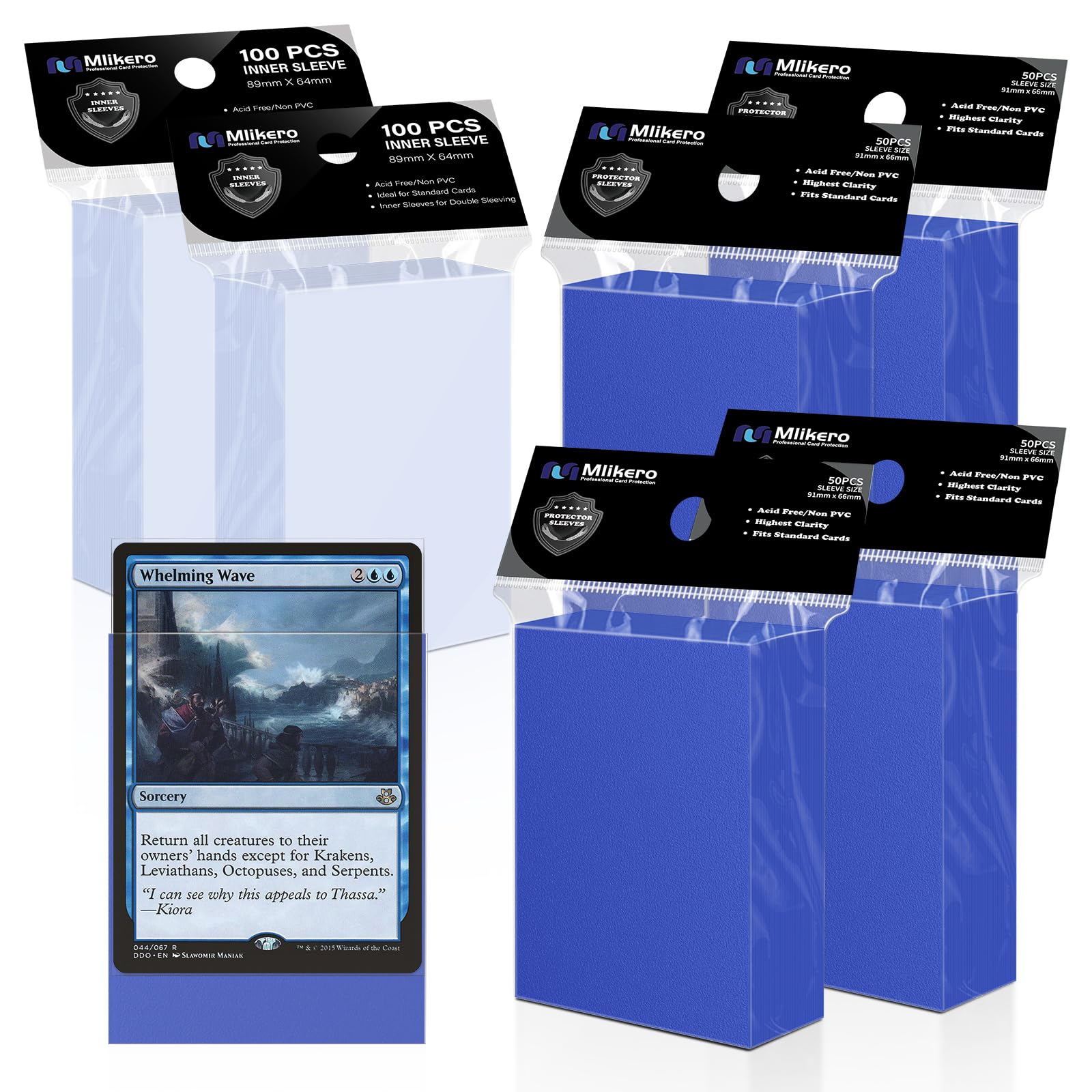 Mlikero double-sleeve set outer matte blue for complete card protection