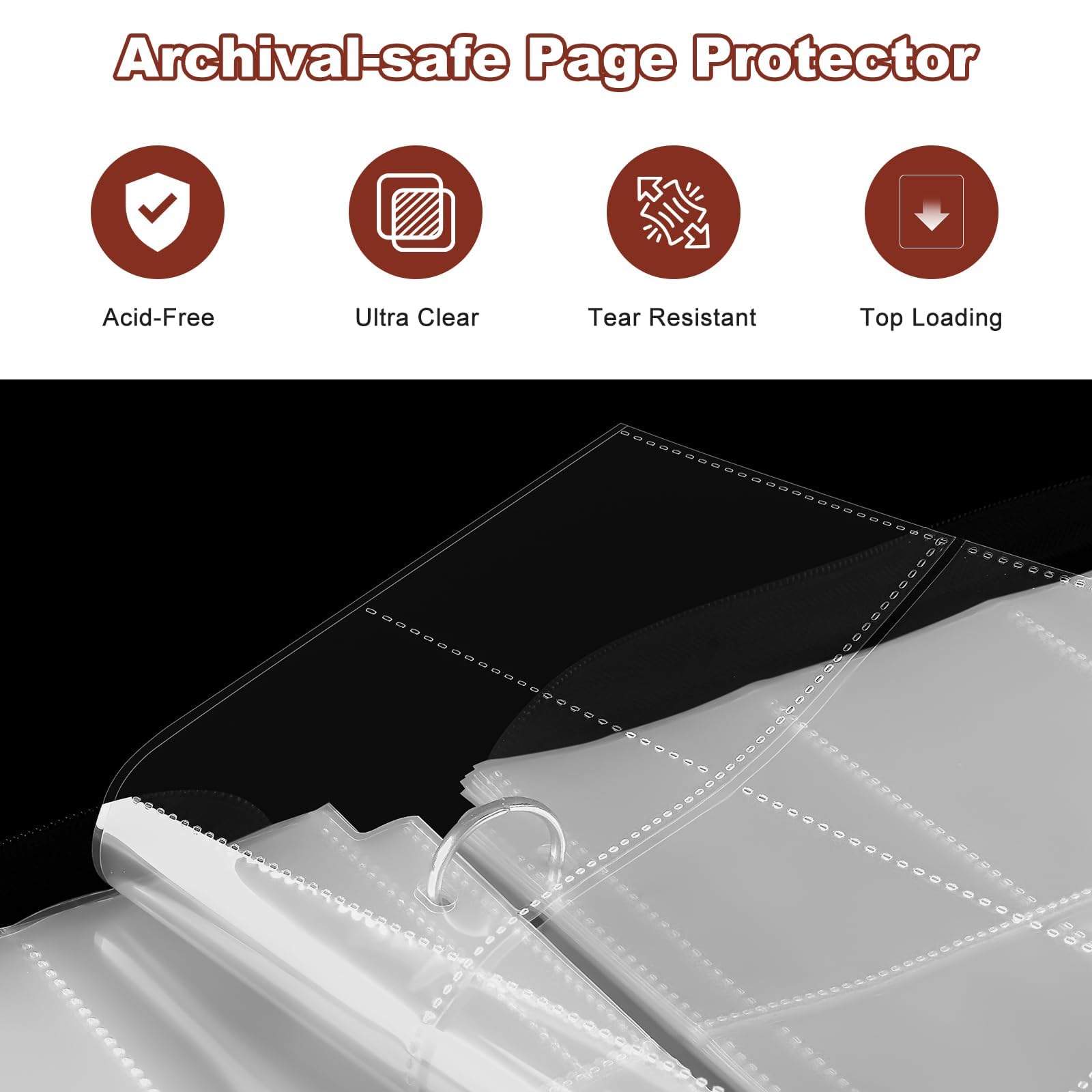 Mlikero 4 punched protectors and two hanging chains for secure display.
