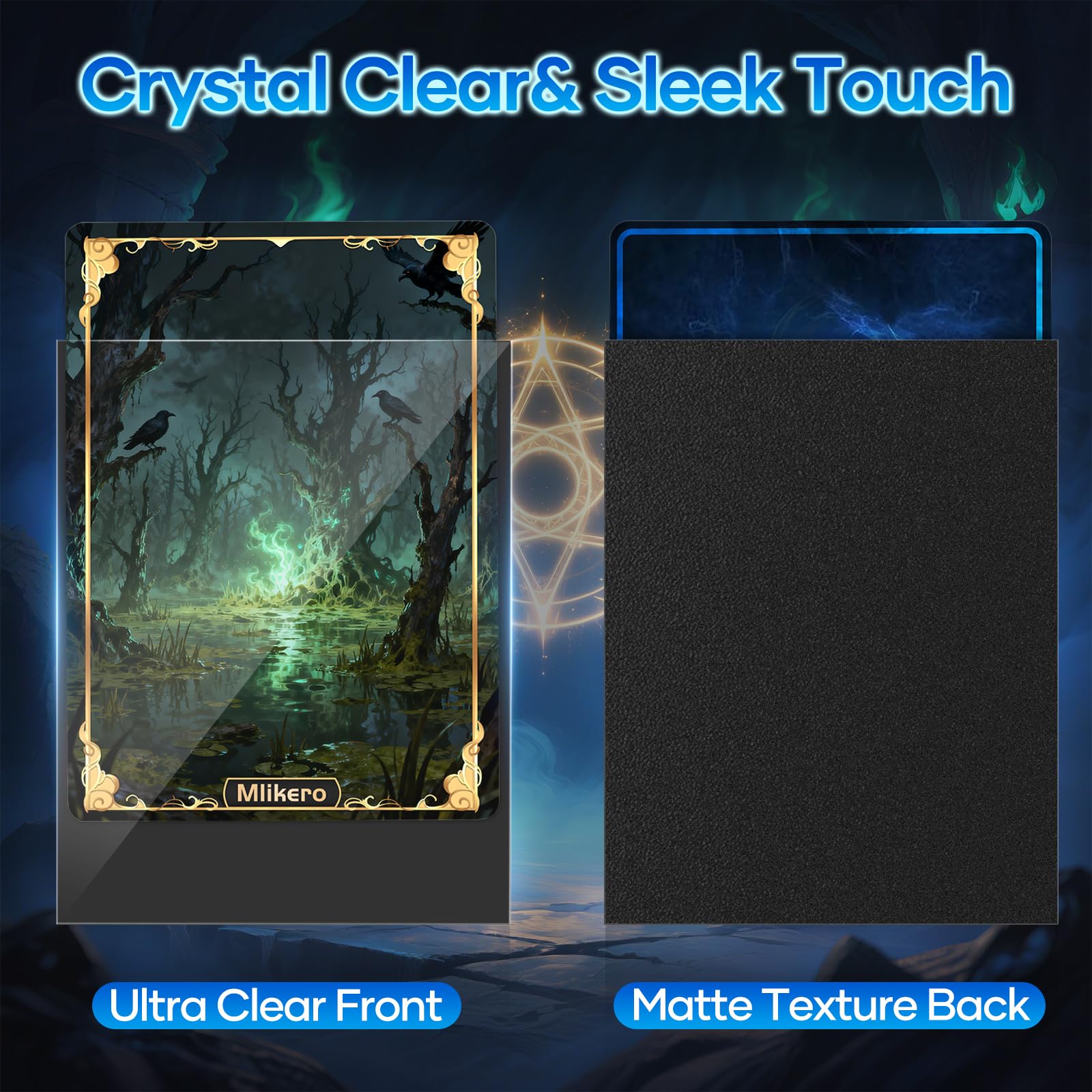 Mlikero matte-side card sleeves offer smooth shuffling and durable protection.