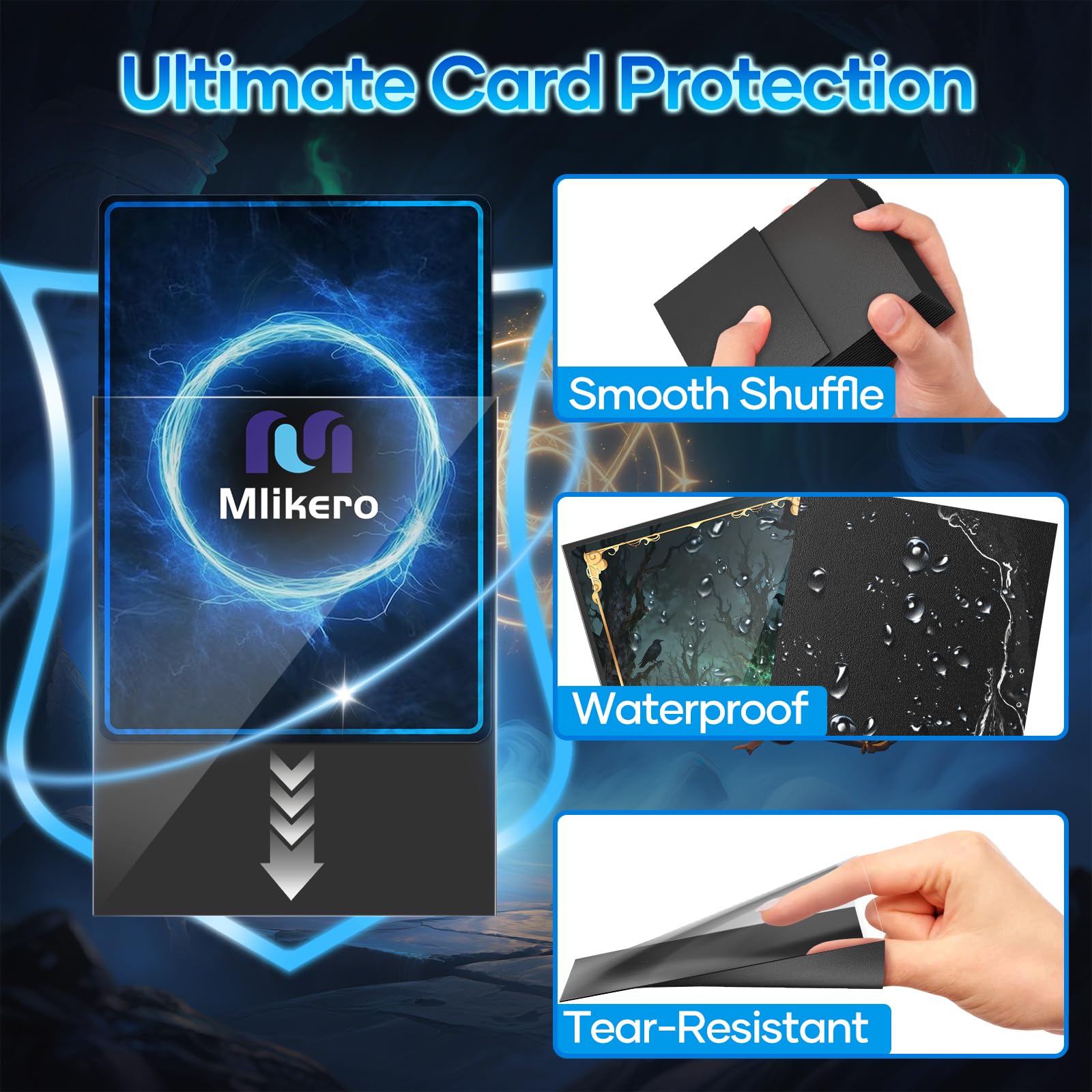 Mlikero standard 66x91mm sleeves fit MTG and sports cards securely.